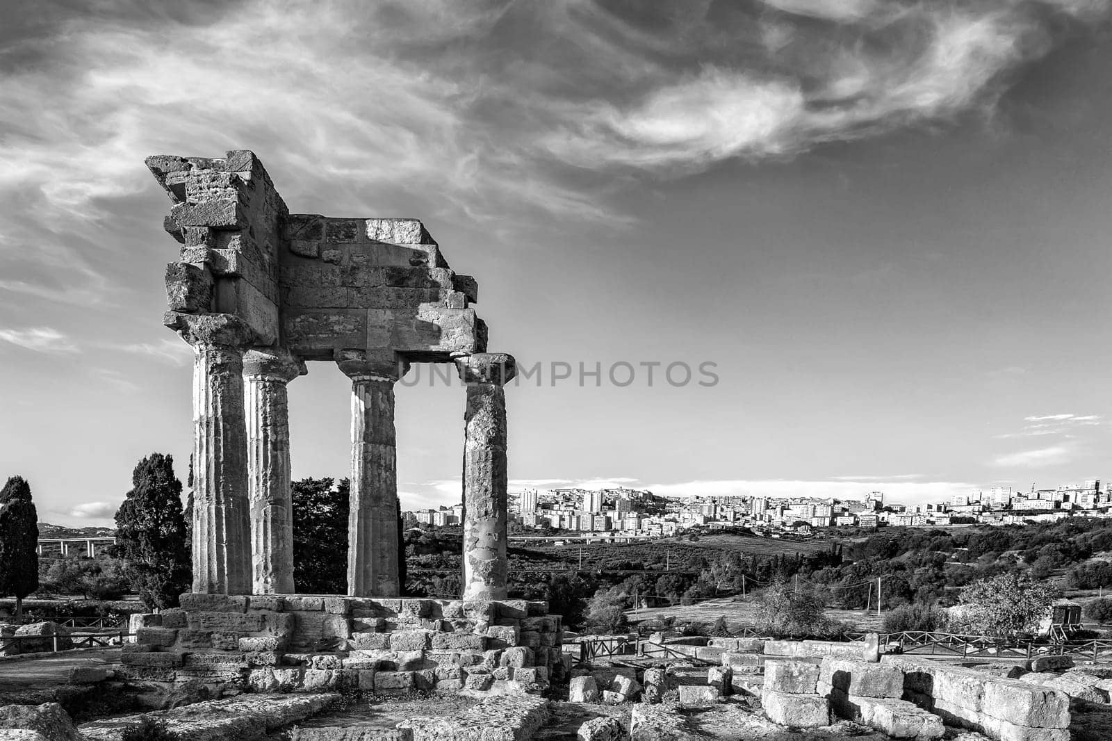 remains of the Temples of Castor and Pollux, Valley of the Temples, Agrigento, Italy. 