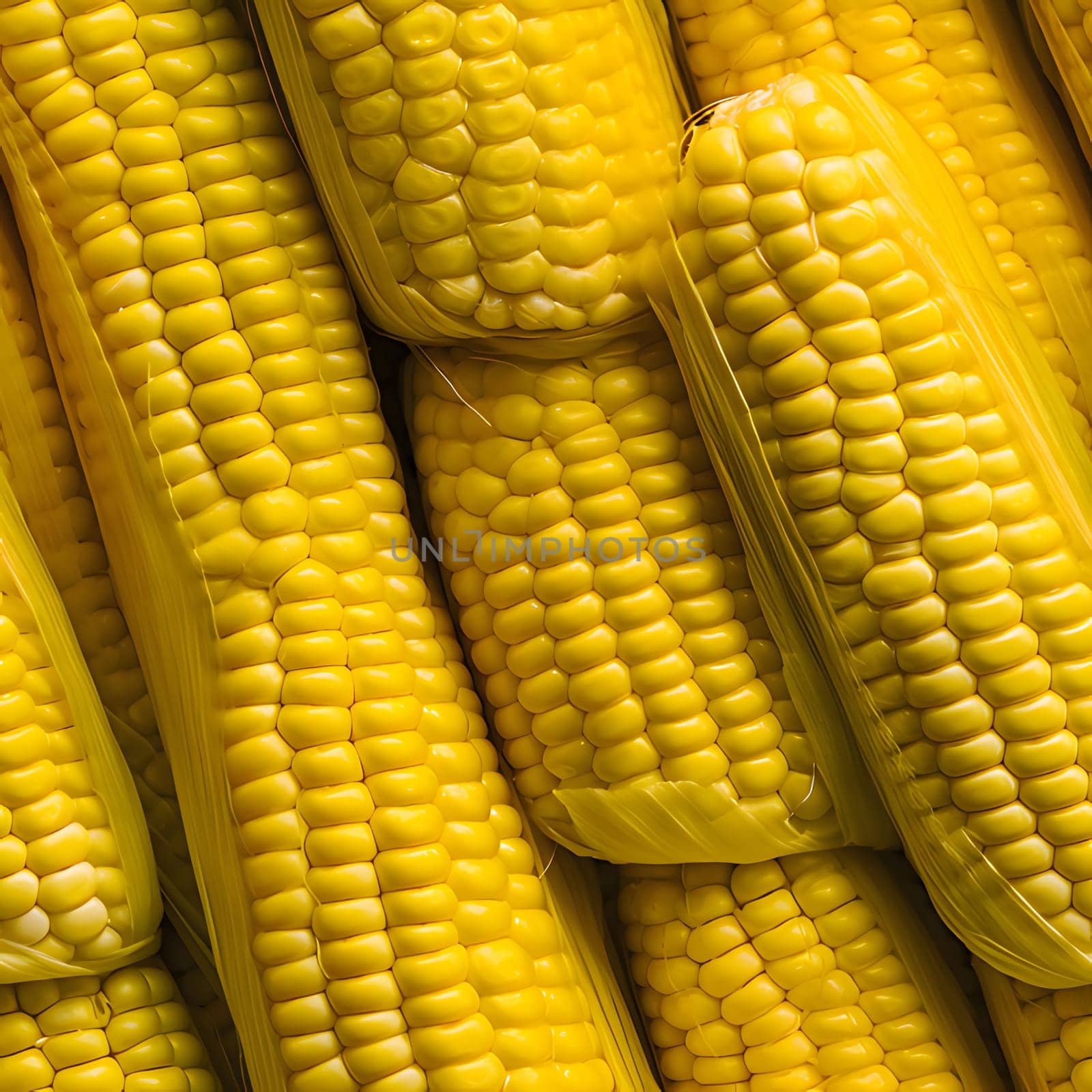 Stacked yellow corn cobs. Background. Corn as a dish of thanksgiving for the harvest. An atmosphere of joy and celebration.