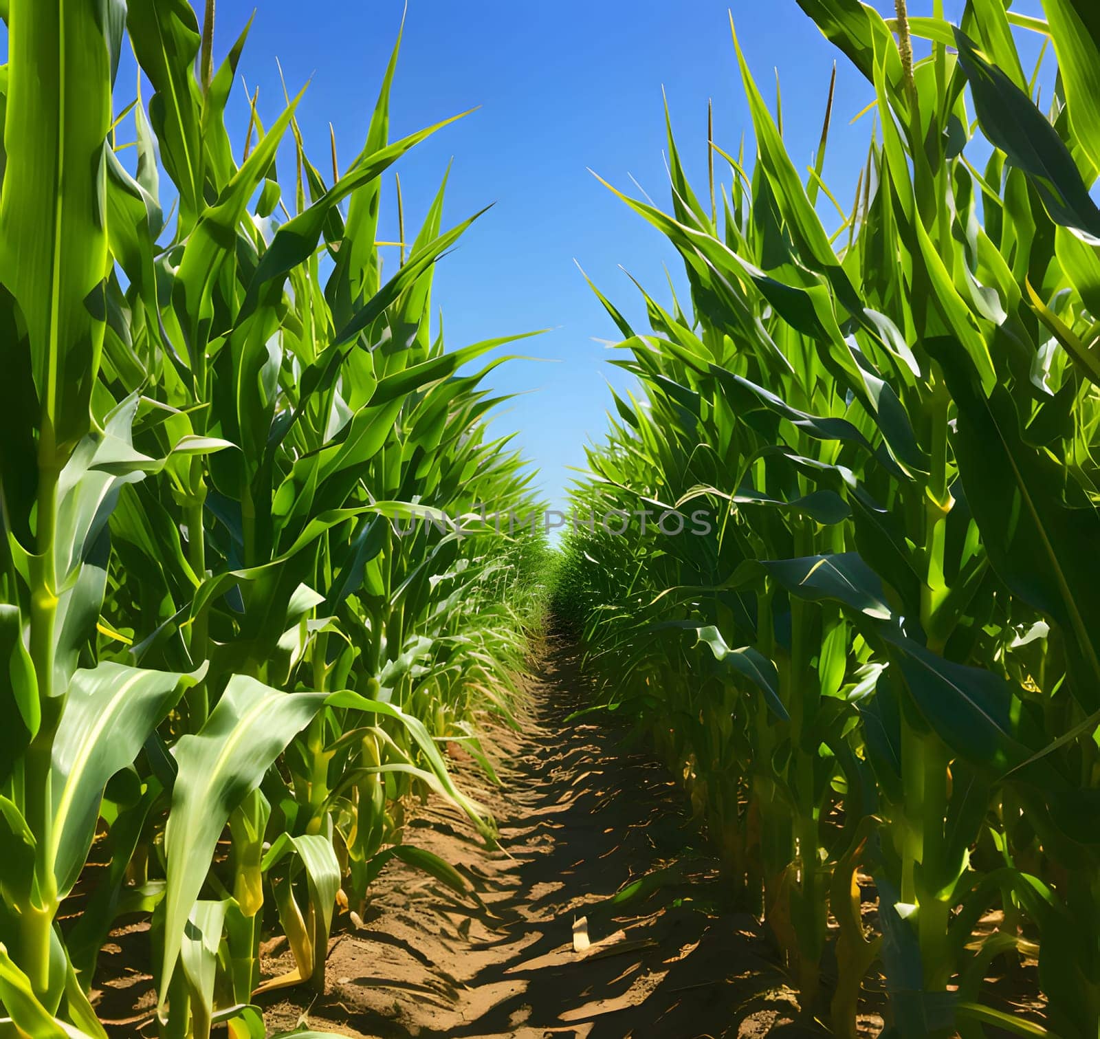 A path in a corn field, photo. Corn as a dish of thanksgiving for the harvest. by ThemesS