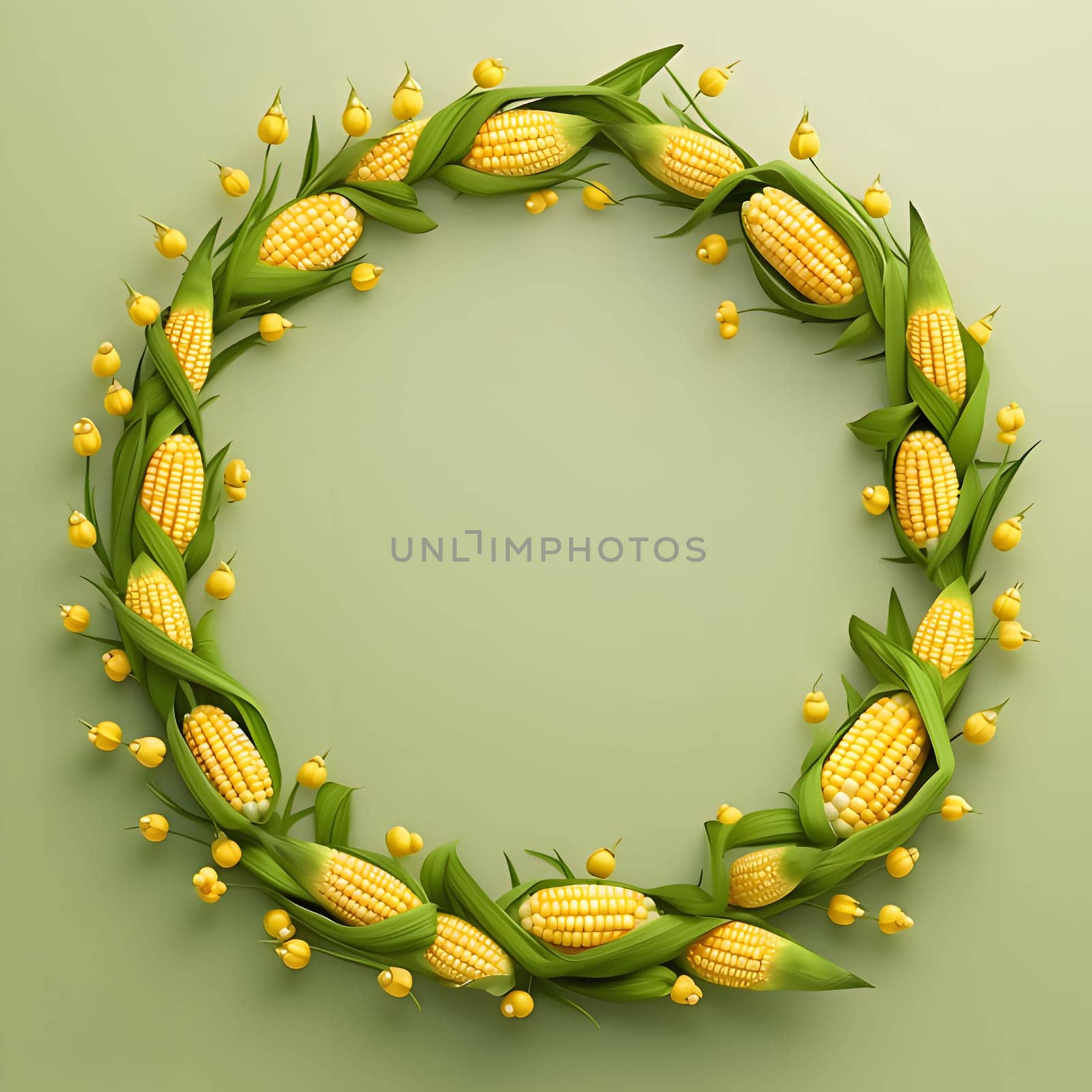 Illustration of a weir braided with corn cobs on a light green background. Corn as a dish of thanksgiving for the harvest. by ThemesS