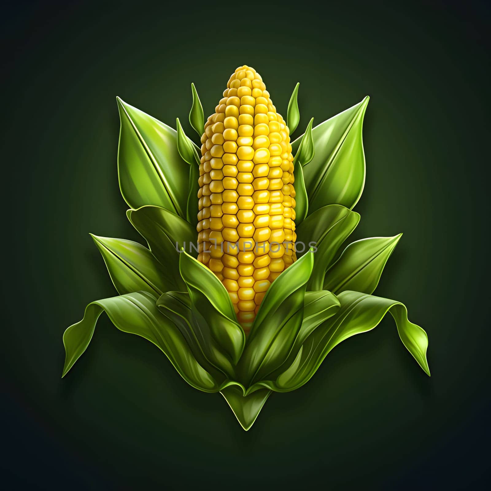 Cob of corn in green Leaf on a solid dark background. Corn as a dish of thanksgiving for the harvest. An atmosphere of joy and celebration.