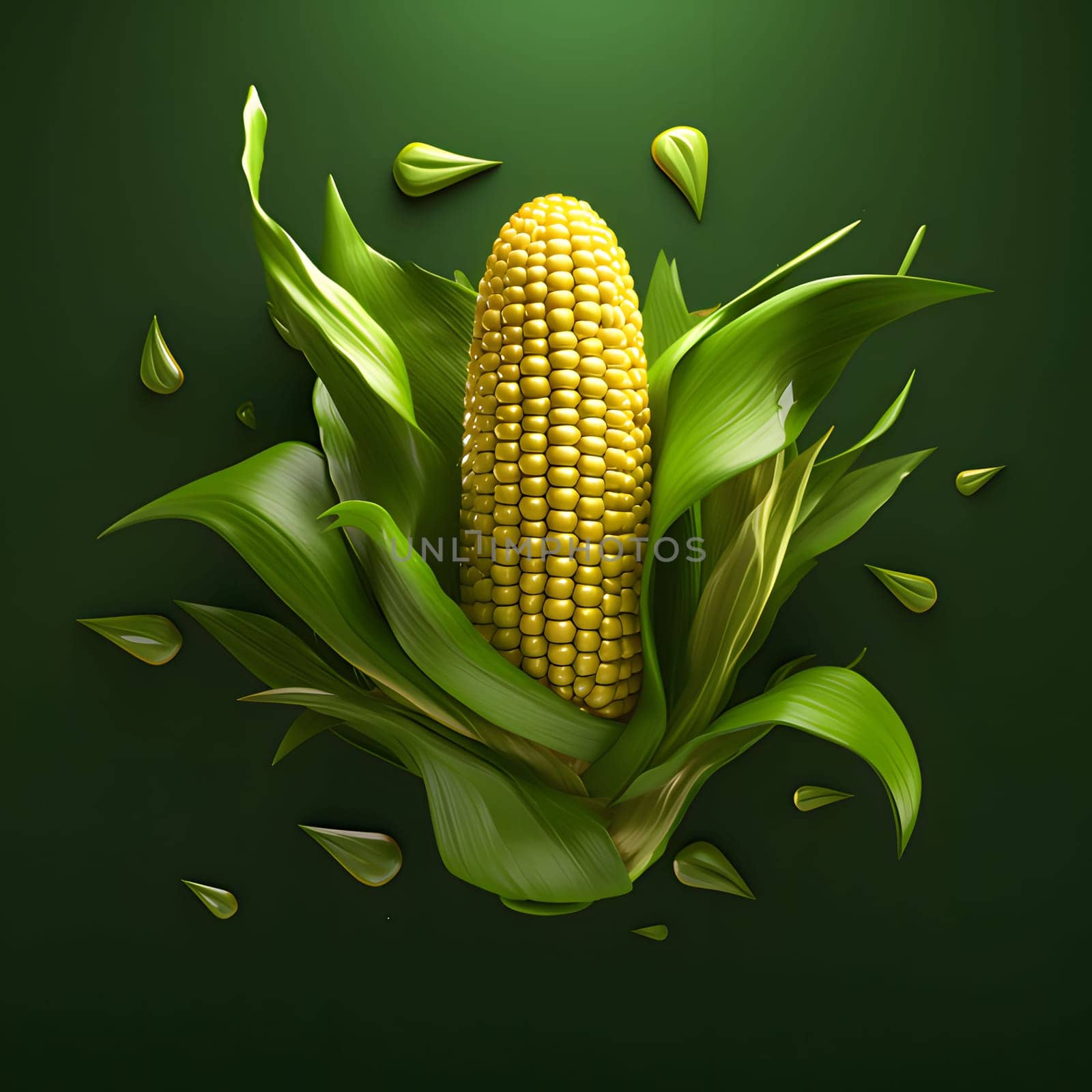 Cob of corn in green Leaf on a solid dark background. Corn as a dish of thanksgiving for the harvest. by ThemesS