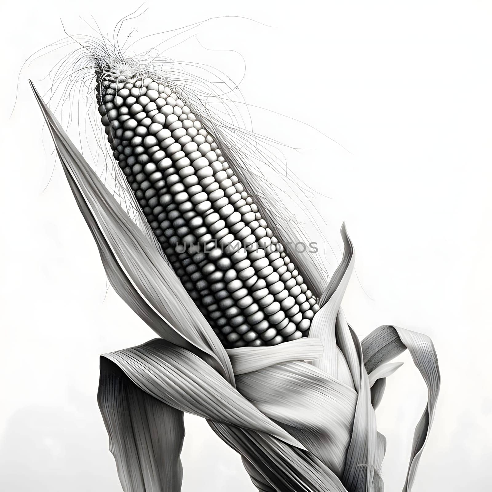 Black and white corn cob on a plant. Corn as a dish of thanksgiving for the harvest. by ThemesS