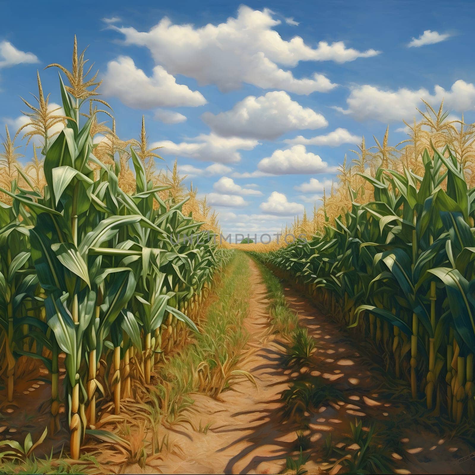 A path in a corn field. Corn as a dish of thanksgiving for the harvest. An atmosphere of joy and celebration.