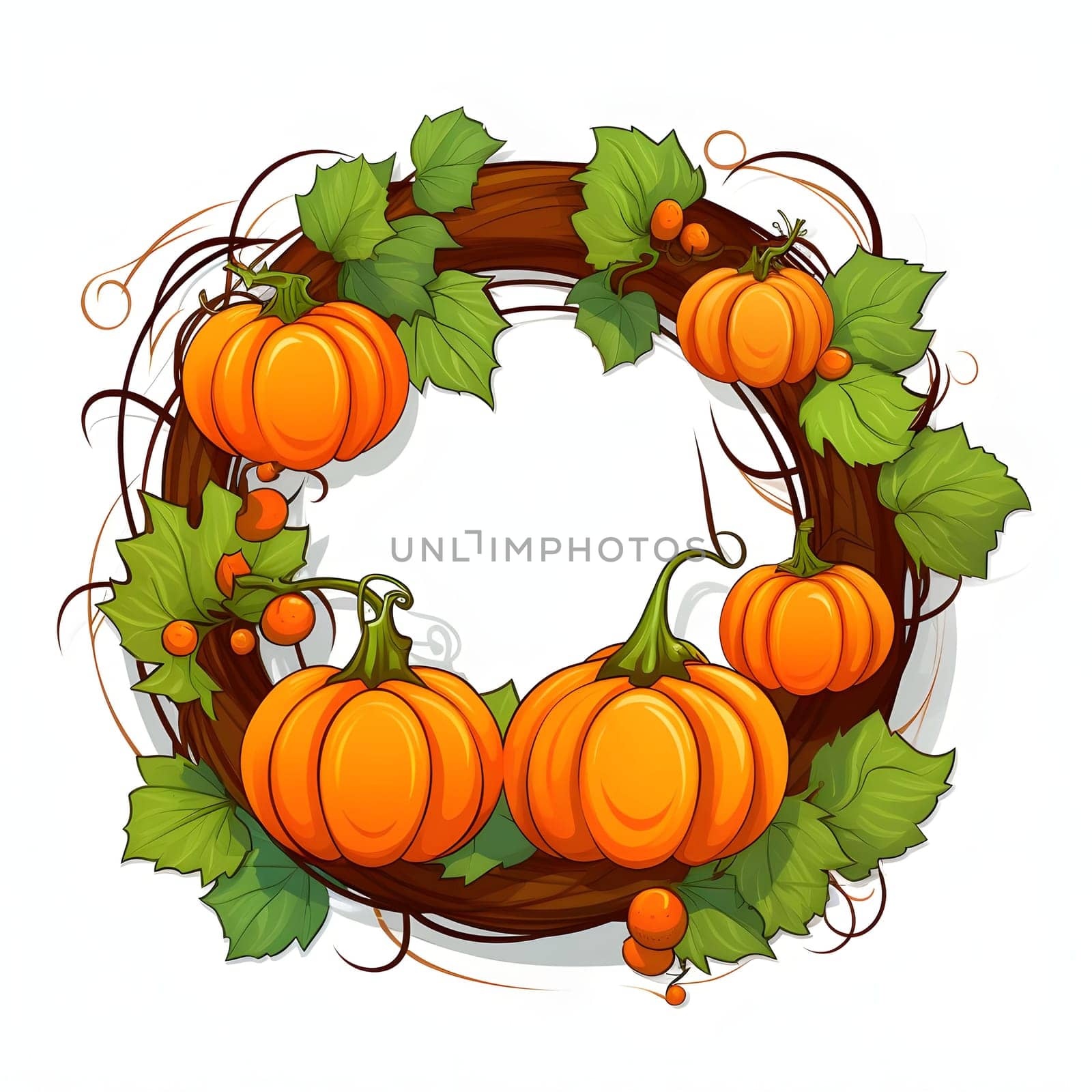 Circular frame with leaves and pumpkins on a light background. by ThemesS