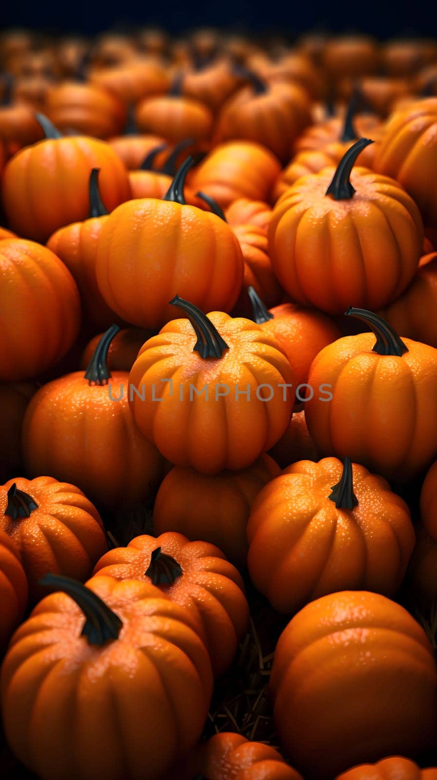 Hundreds of small, orange 3D pumpkins as abstract background, wallpaper, banner, texture design with pattern - vector. by ThemesS