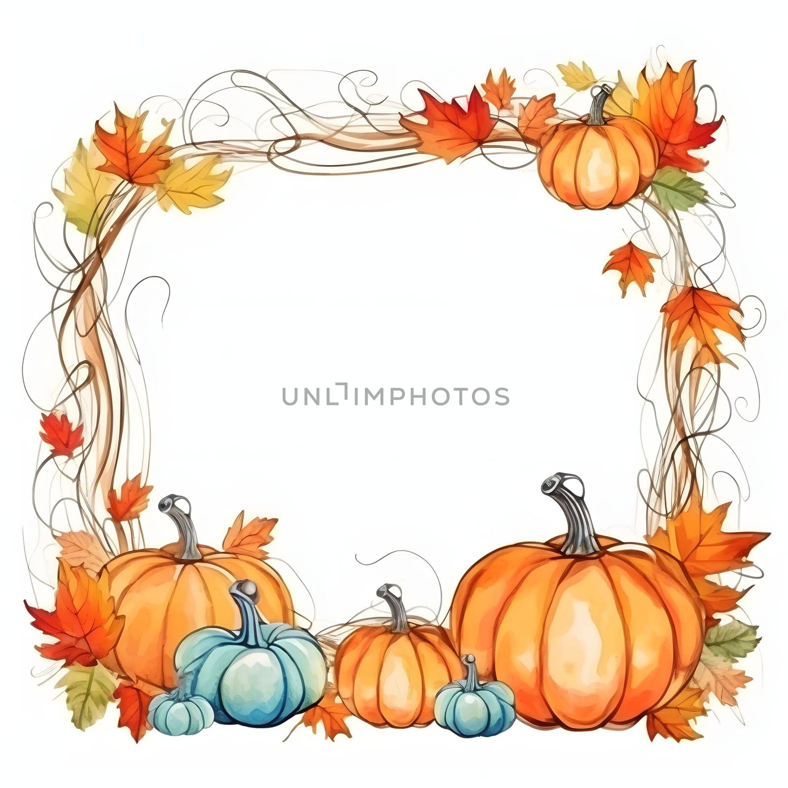Frame with leaves, vines and pumpkins on a white background. by ThemesS