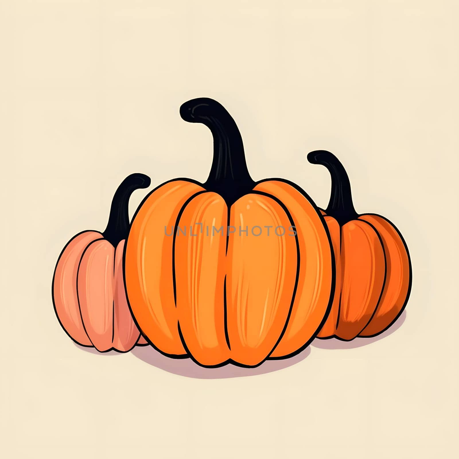 Three pumpkins on a light isolated background. Pumpkin as a dish of thanksgiving for the harvest. An atmosphere of joy and celebration.