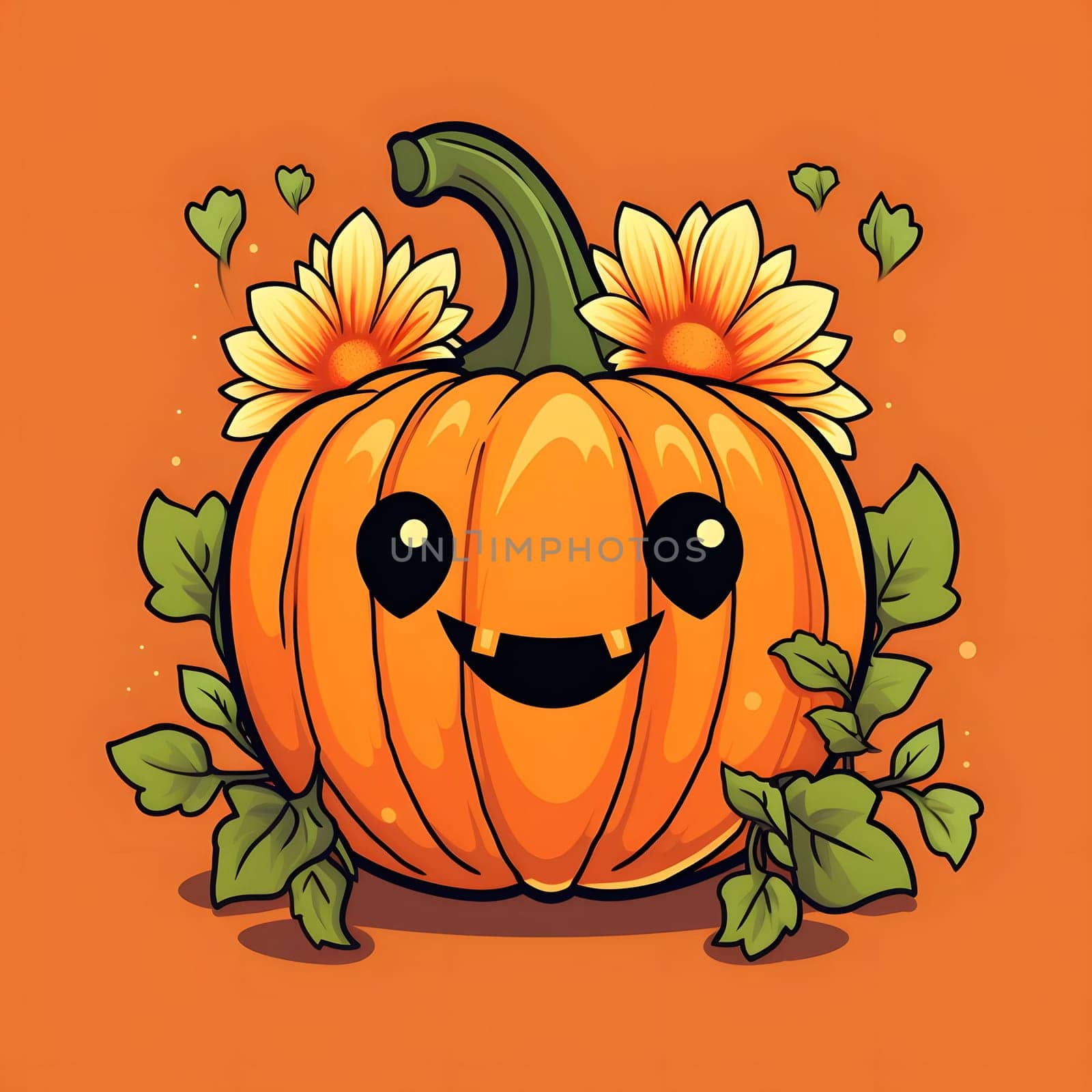 Smiling pumpkin with teeth on an orange isolated background. Pumpkin as a dish of thanksgiving for the harvest. by ThemesS