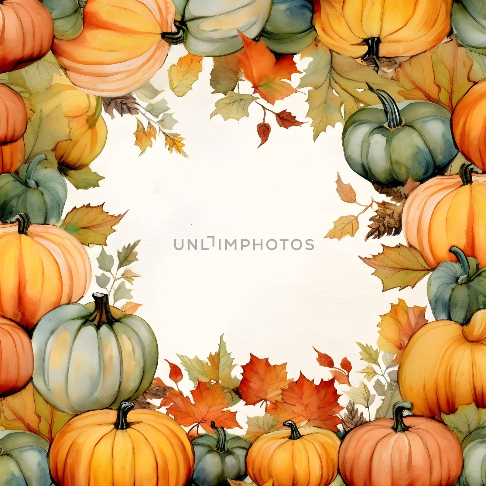 Frame with leaves and pumpkins on a light background. by ThemesS