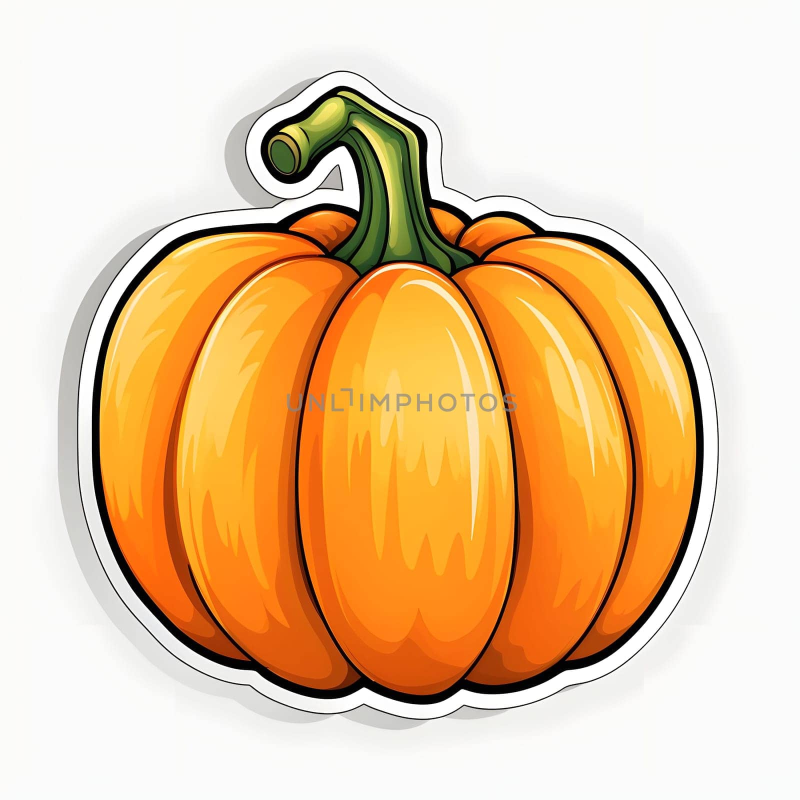 Pumpkin sticker. Pumpkin as a dish of thanksgiving for the harvest, picture on a white isolated background. An atmosphere of joy and celebration.