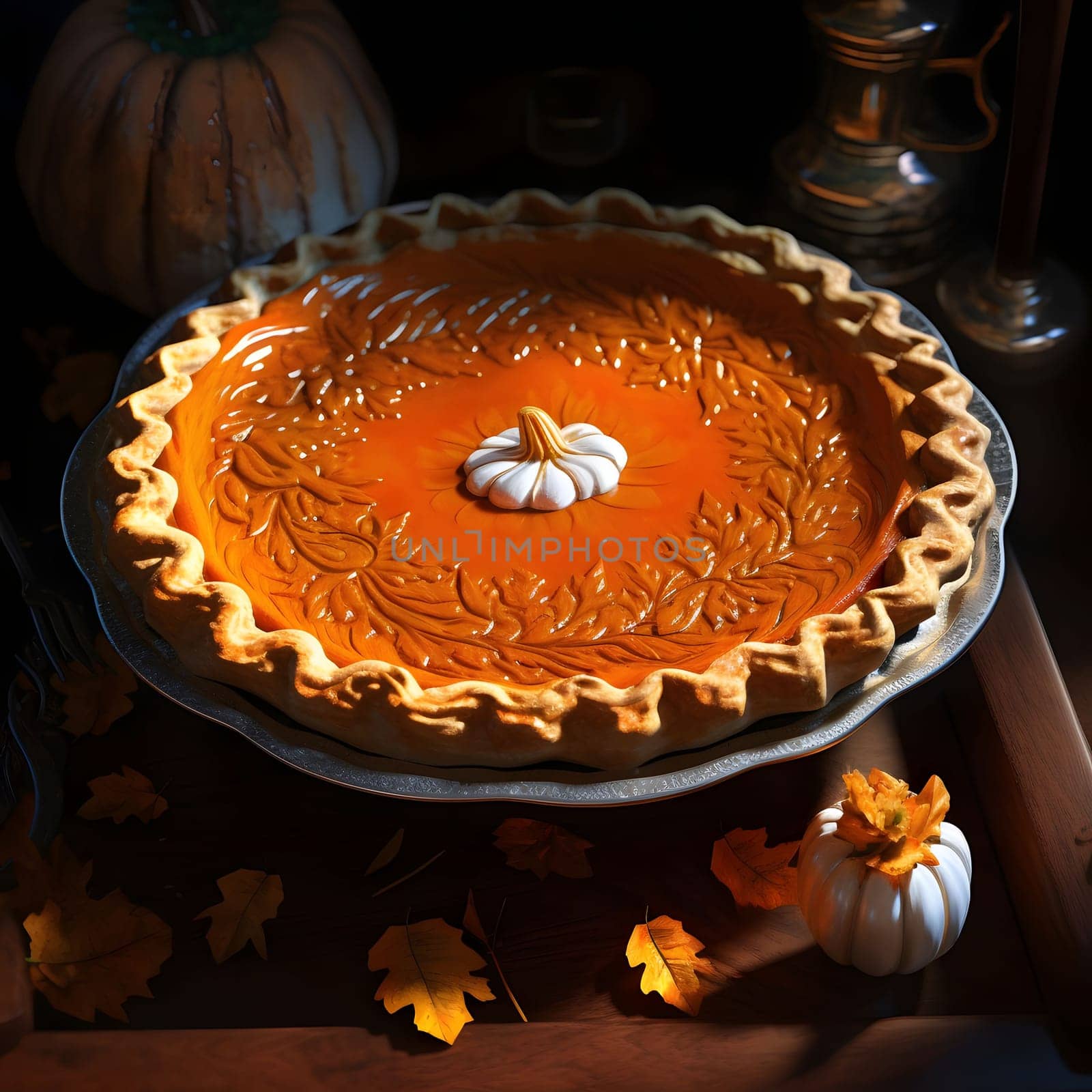 Pumpkin pie. Pumpkin as a dish of thanksgiving for the harvest. The atmosphere of joy and celebration.