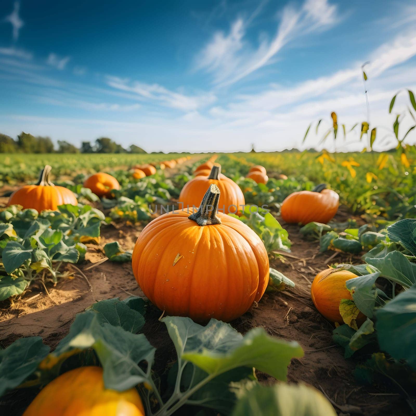 Orange pumpkins in the field during the day. Pumpkin as a dish of thanksgiving for the harvest. The atmosphere of joy and celebration.