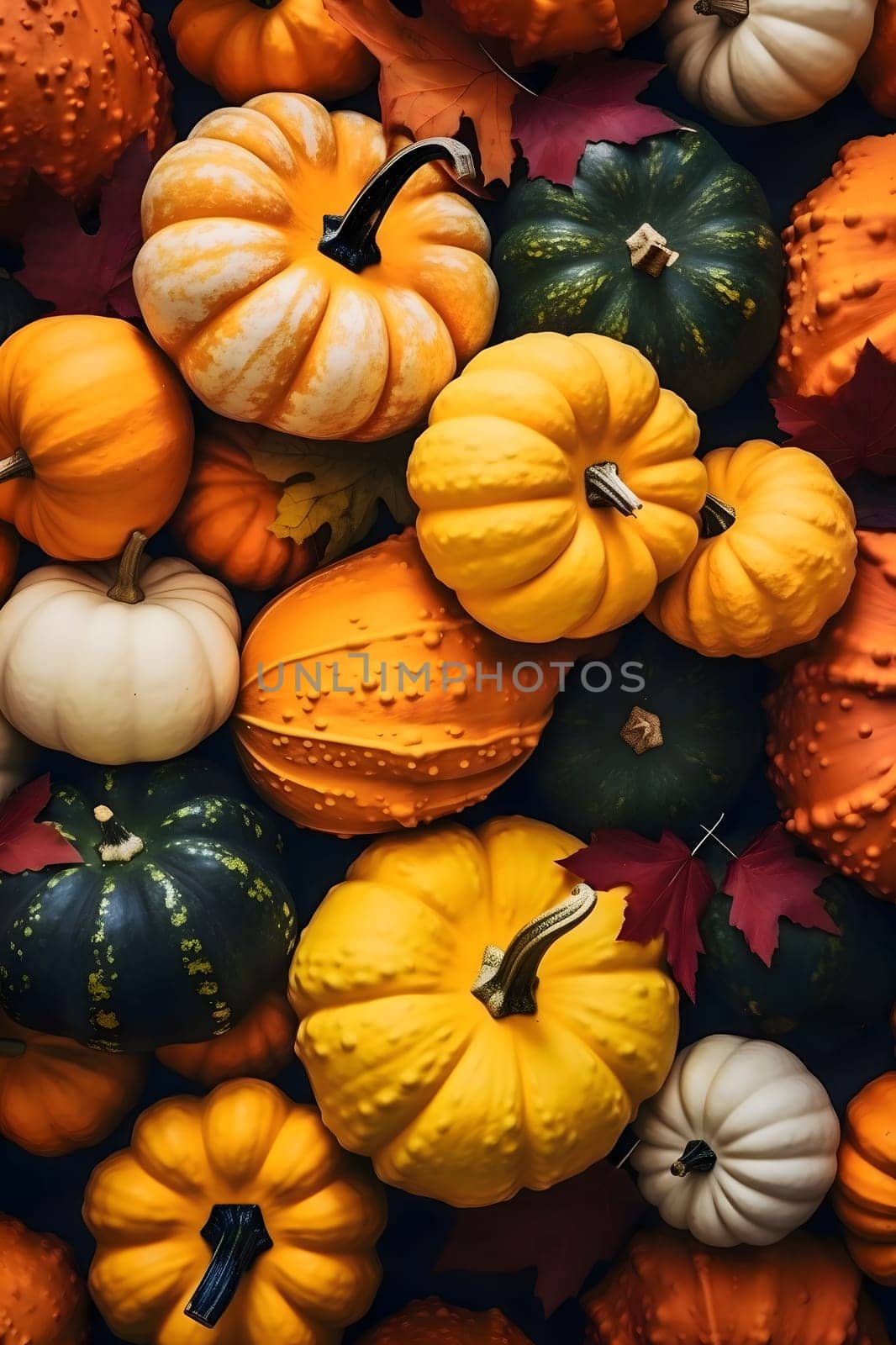 Elegant and modern. Colorful pumpkins as abstract background, wallpaper, banner, texture design with pattern - vector.