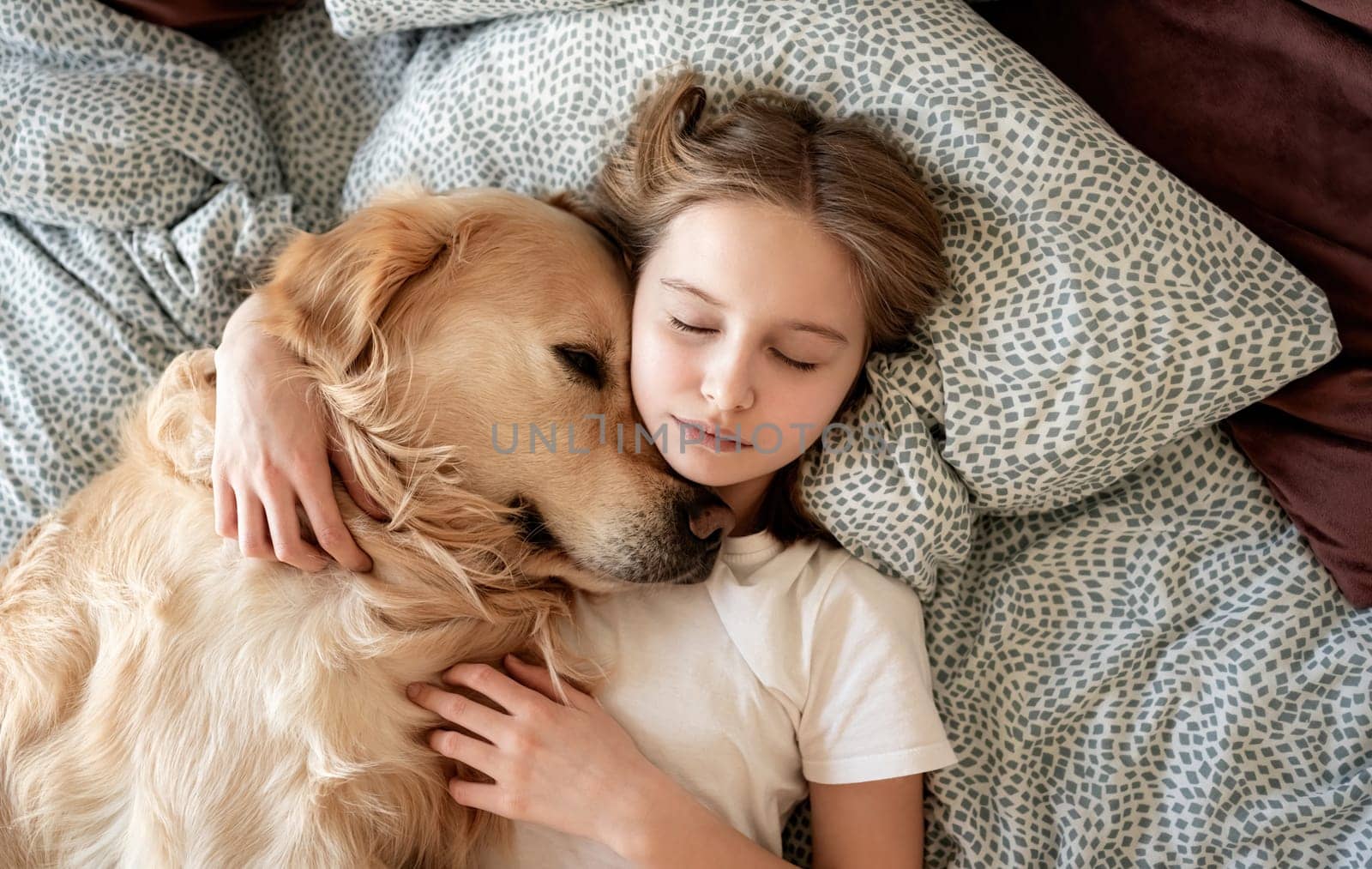 Cute Little Girl Hugging Dog And Smiling by GekaSkr