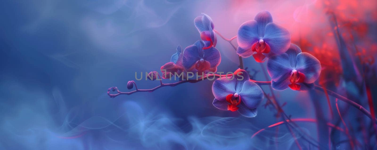 Blue orchids with a dreamy smoke effect