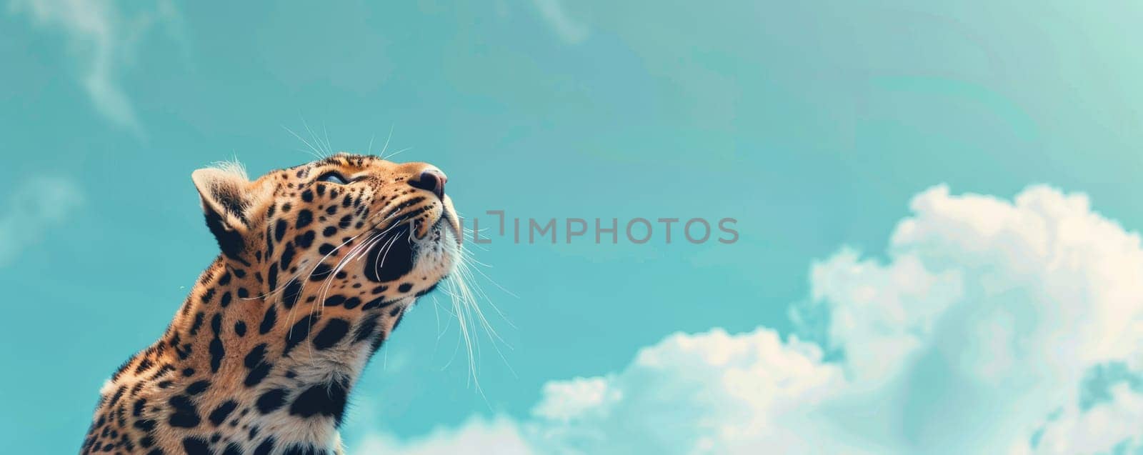 Large Leopard Standing on Sky Background.