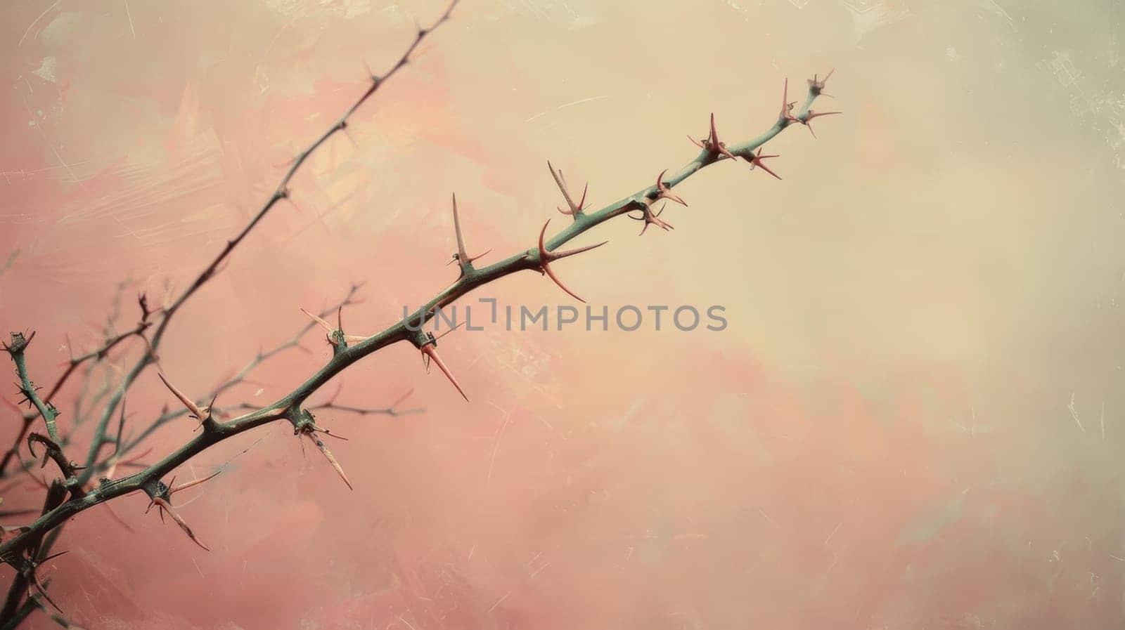 Rose Thorns and Buds on Pastel Background.