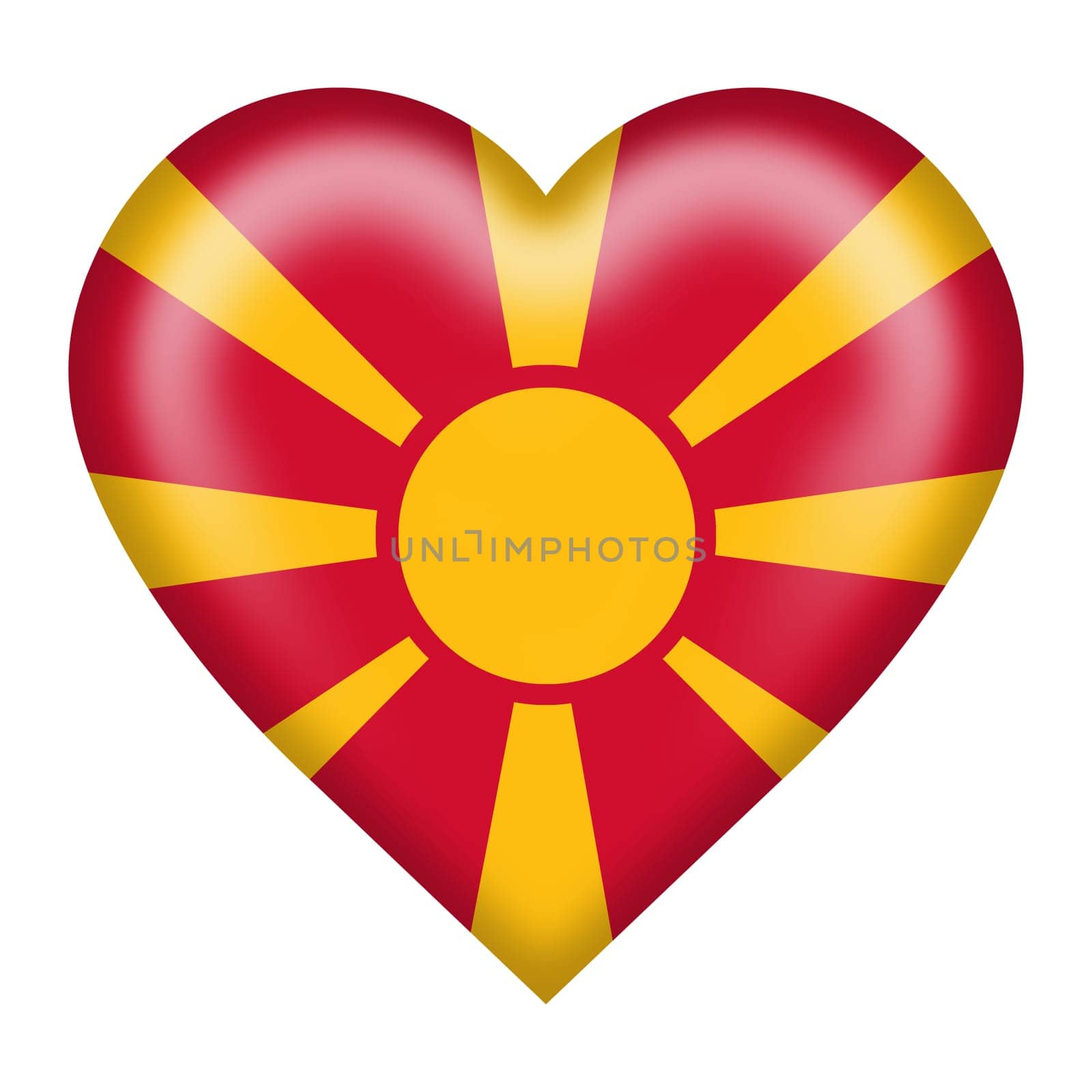 A Macedonia flag heart button isolated on white with clipping path 3d illustration