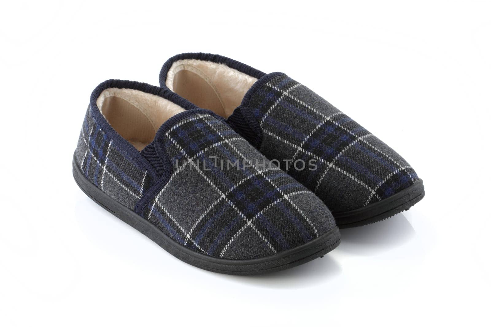 Pair of blue mens slippers by VivacityImages