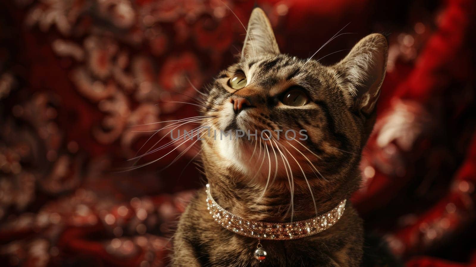 Elegant tabby cat wearing a luxurious diamond necklace