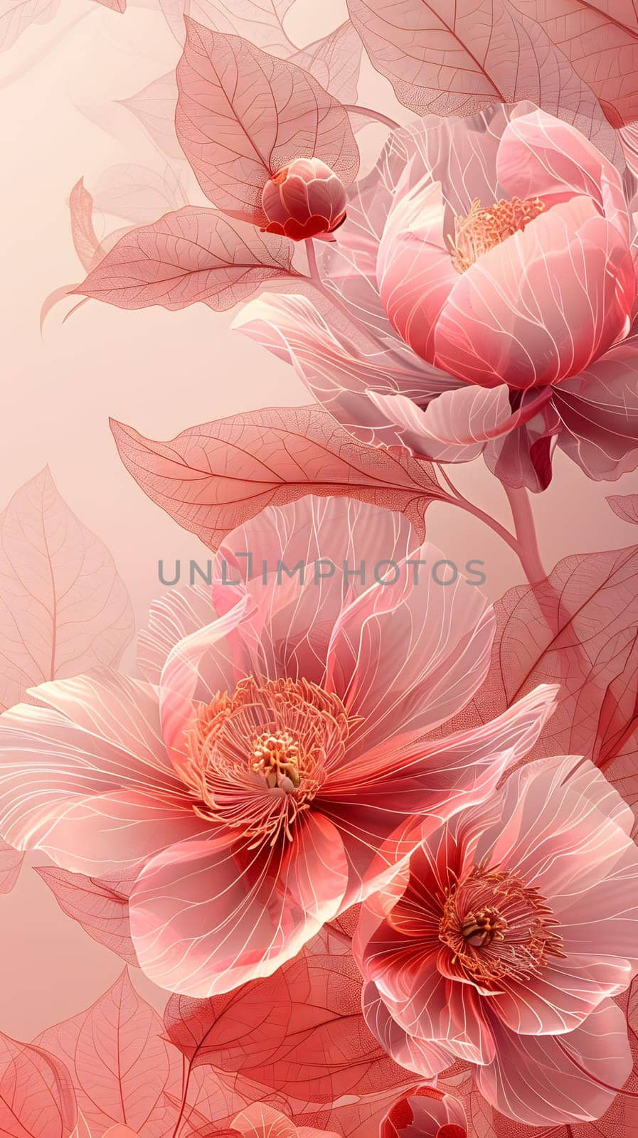 A closeup of a cluster of pink flowers with green leaves against a pink background. The blossoms are vibrant and colorful, portraying the beauty of flowering plants