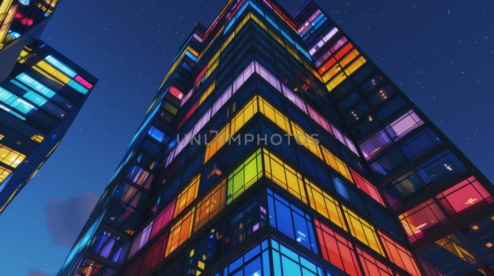 Colorful illuminated building against night sky