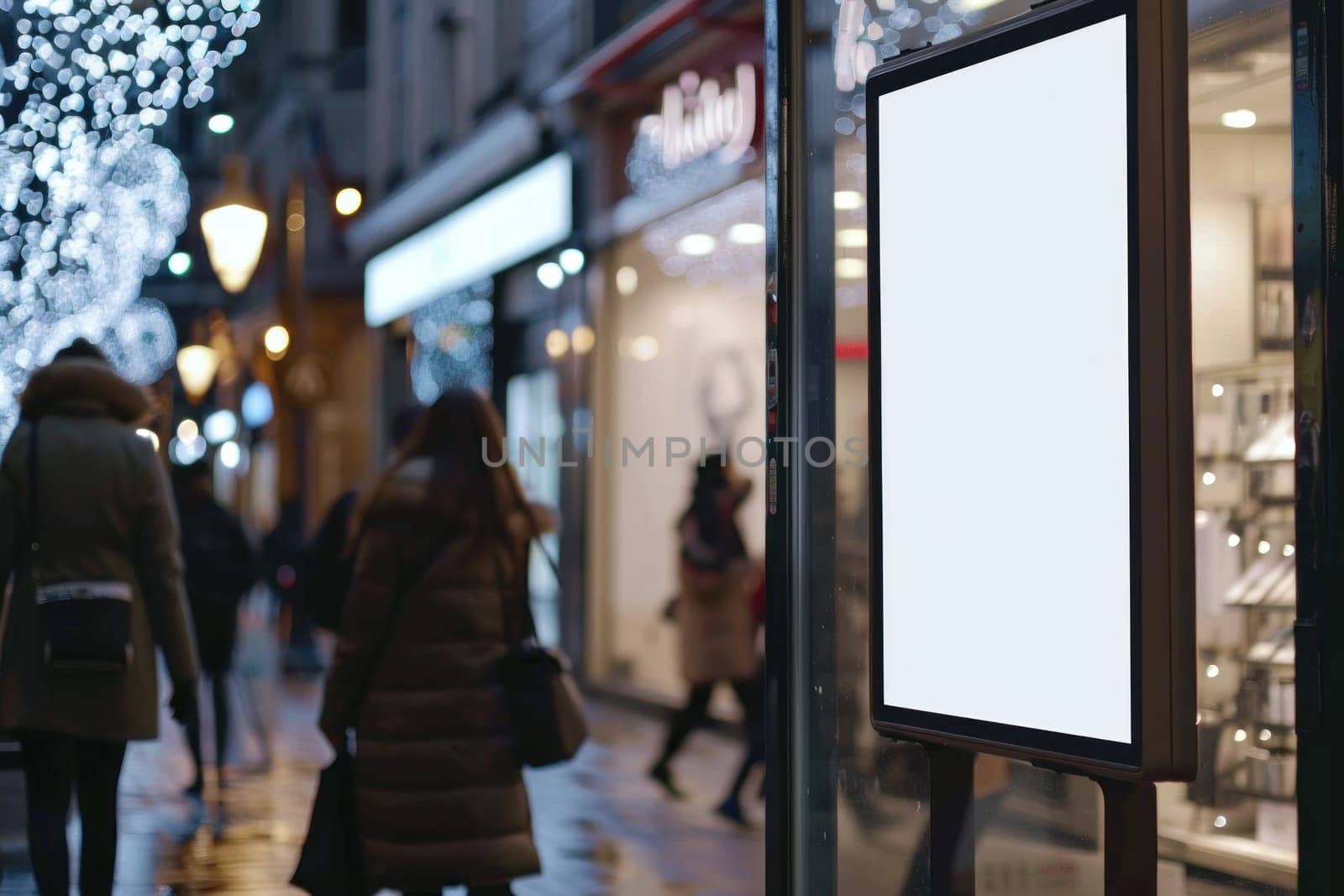 A white sign is hanging on a building.