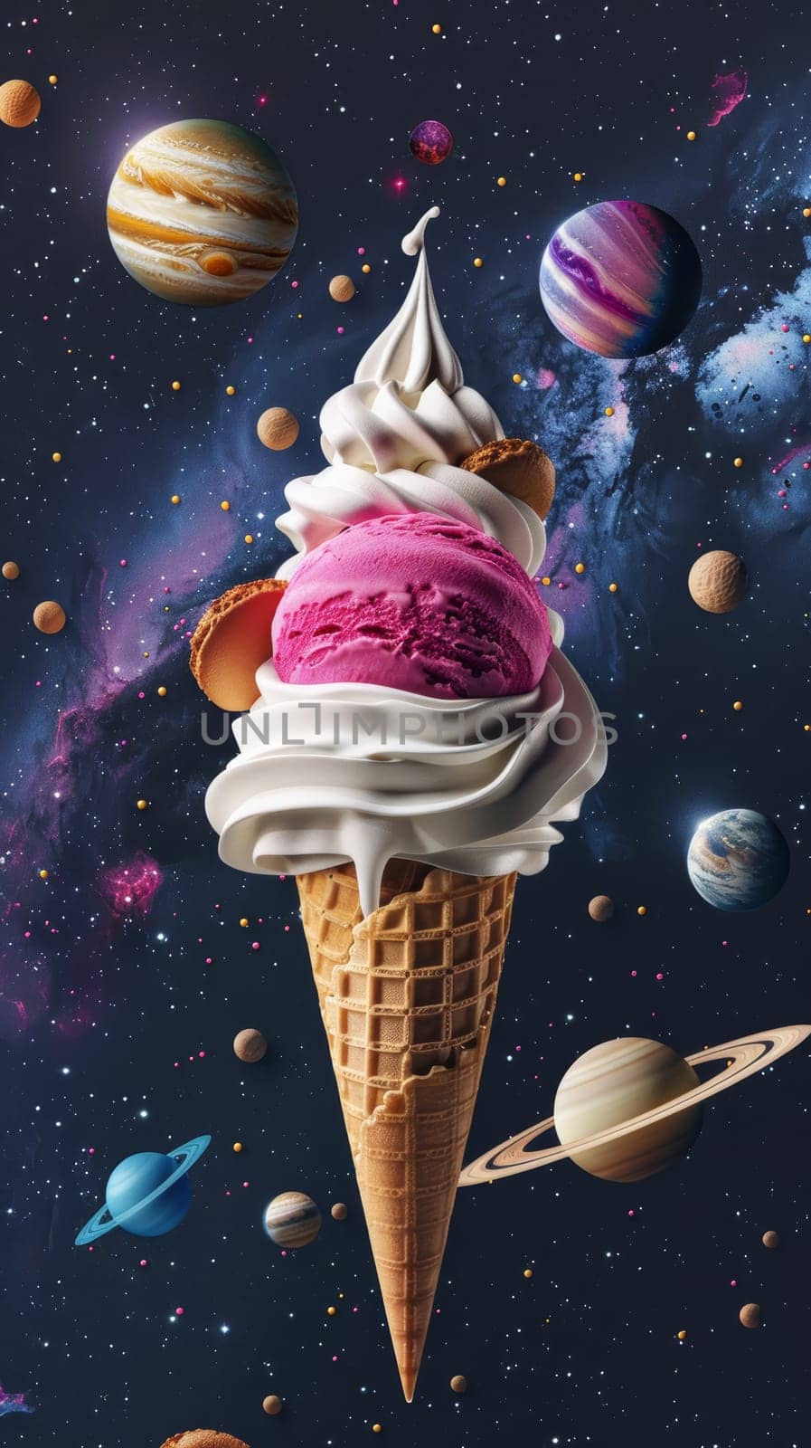 Cosmic Ice Cream Cone with Planets.