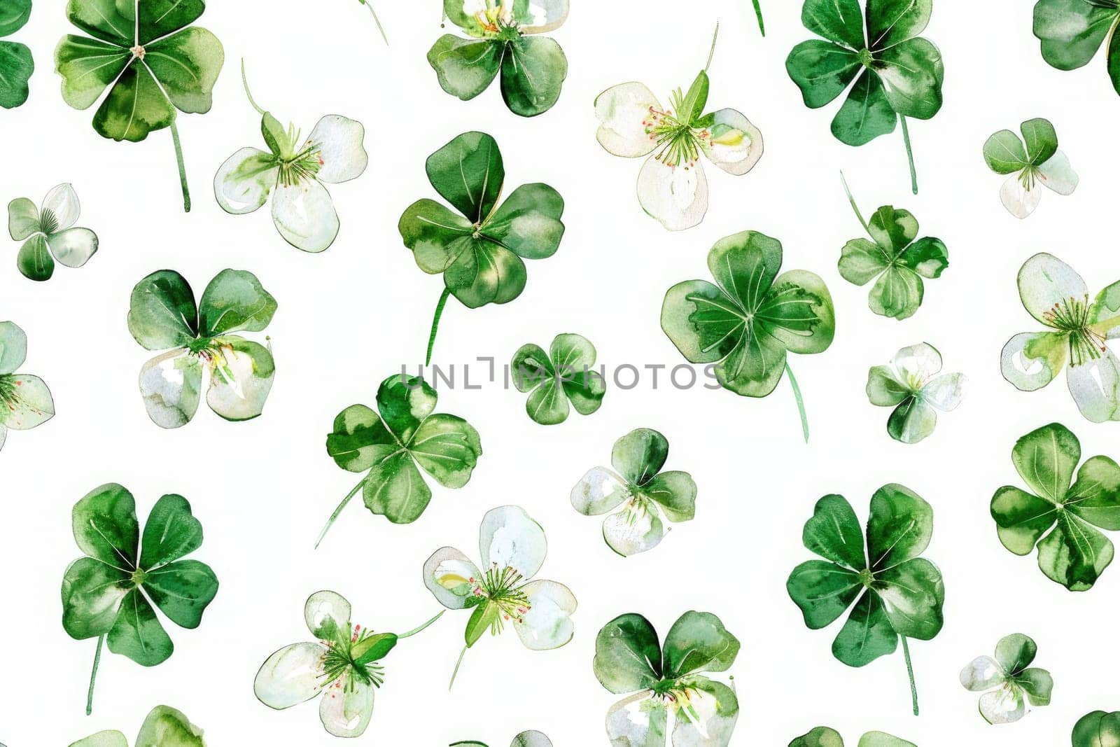 watercolour 4 leaf clover seamless pattern wallpaper