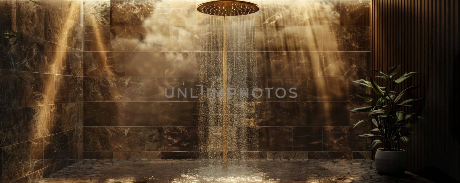 Luxury shower with water flowing in a modern bathroom.