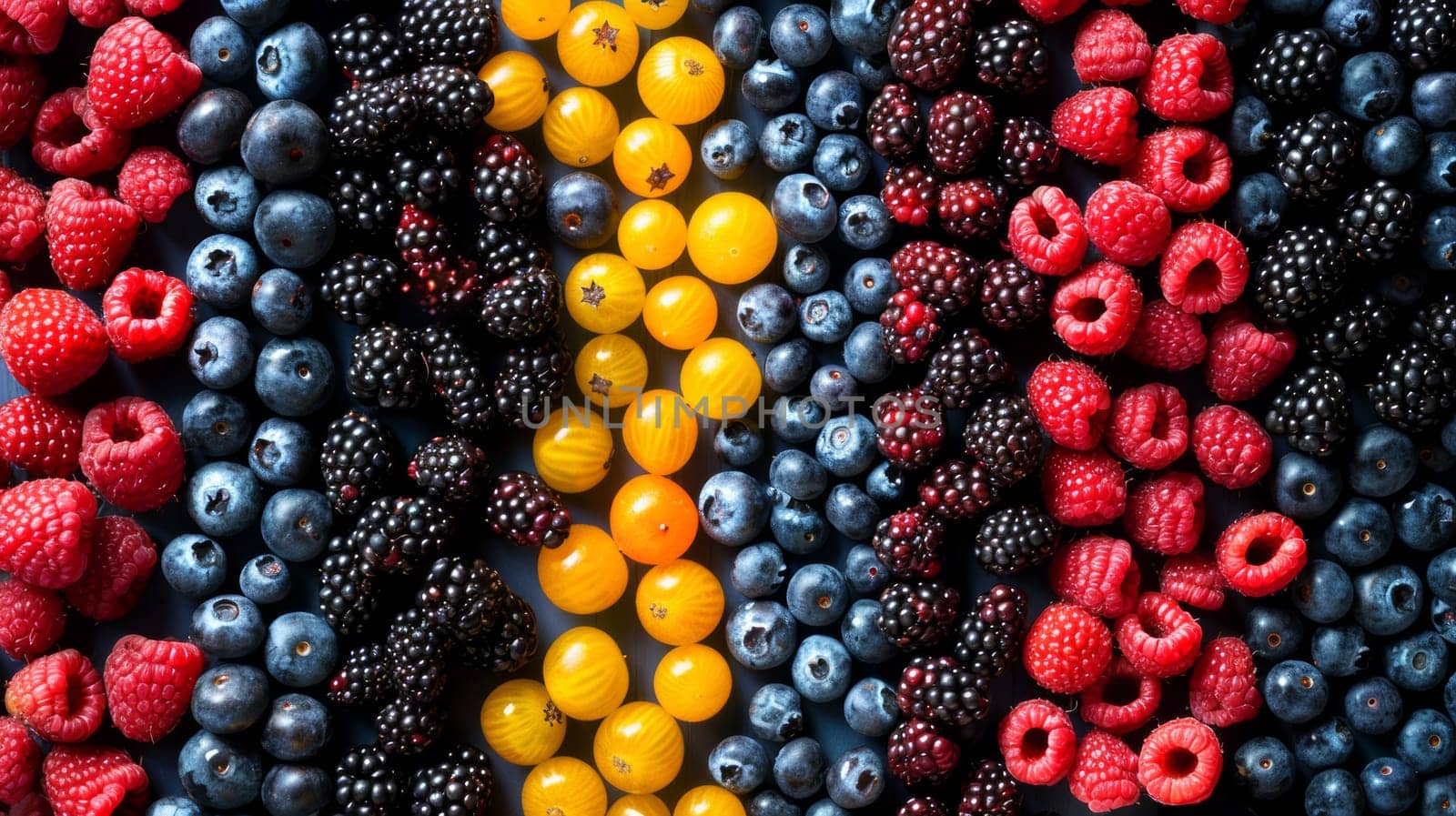 Assorted fresh berries in a colorful pattern.