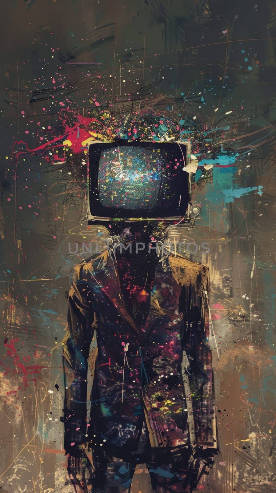 Abstract image of a person with a television for a head.