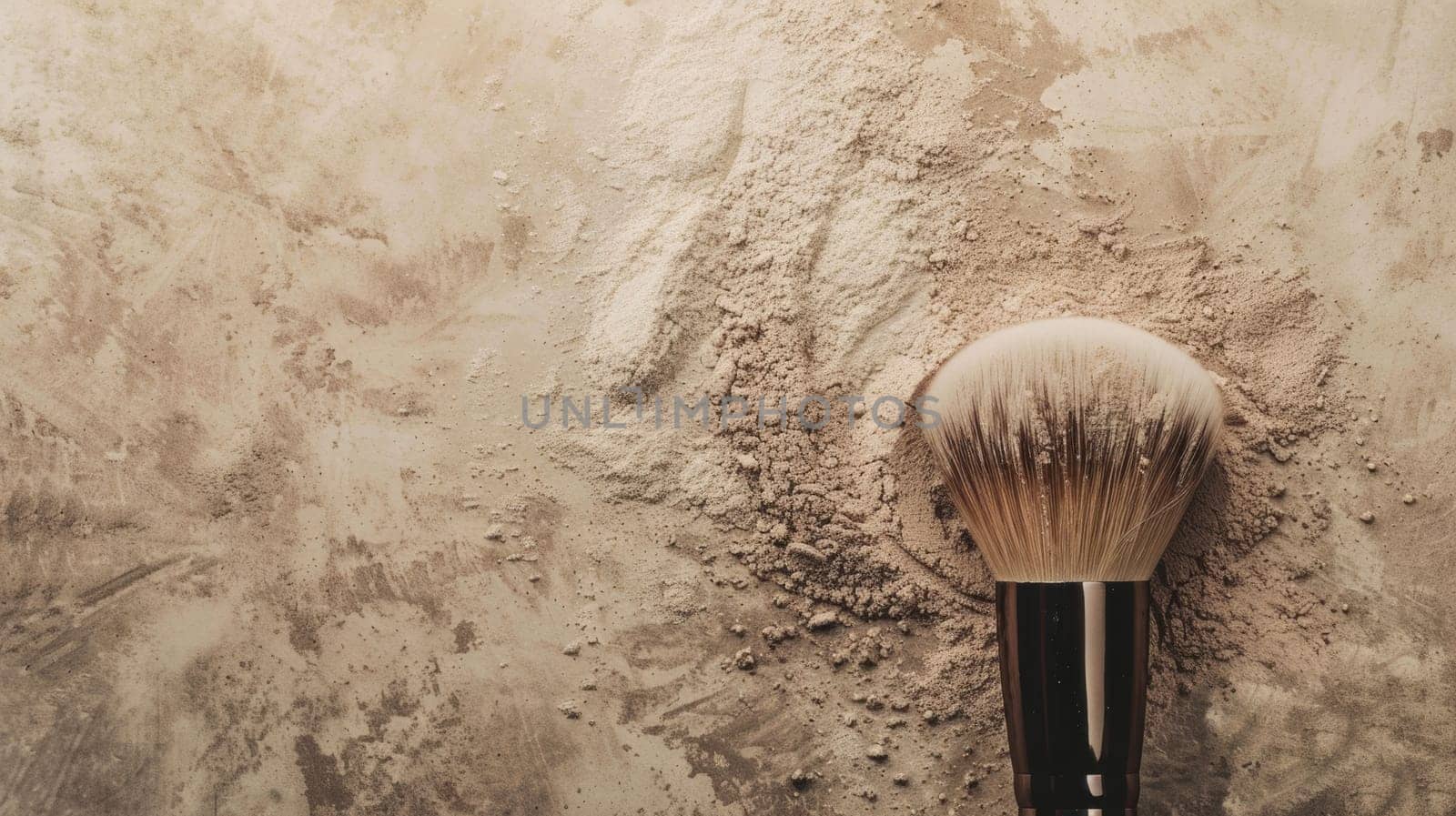 Makeup brush with loose powder on a textured background