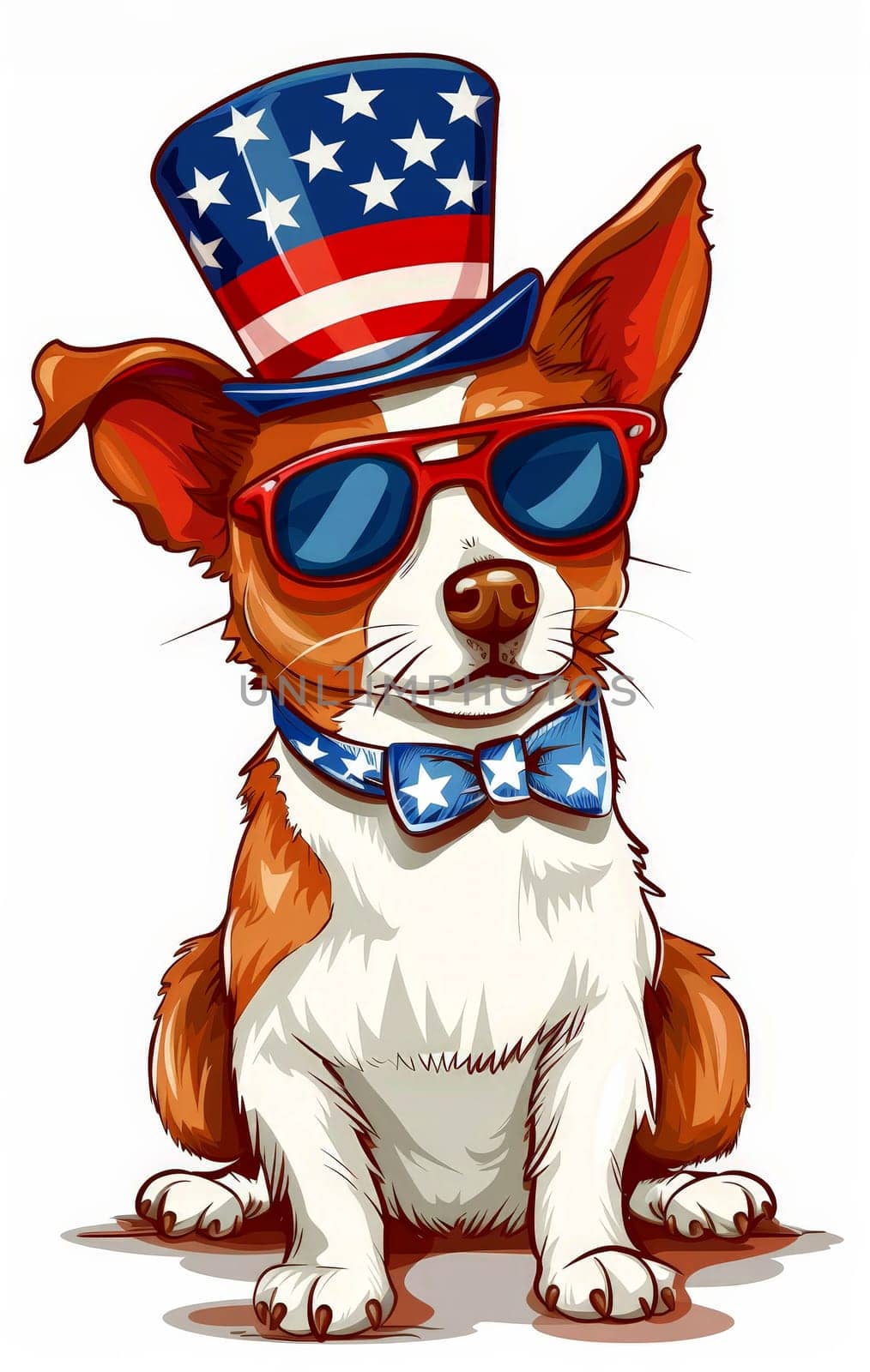 A Russell dog wearing a USA top hat and sunglasses. independence day concept by matamnad