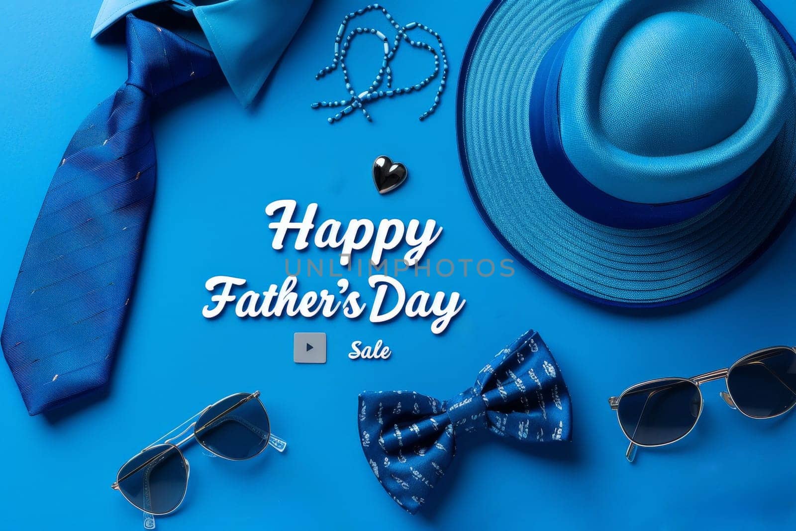 A blue background with a tie, sunglasses. father day sale concept.ai generative by matamnad