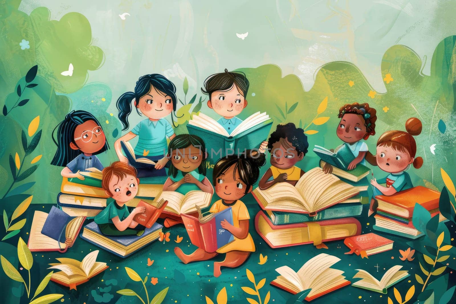 World Book Day by illustrating a diverse community coming together to celebrate the joy of reading. by Chawagen