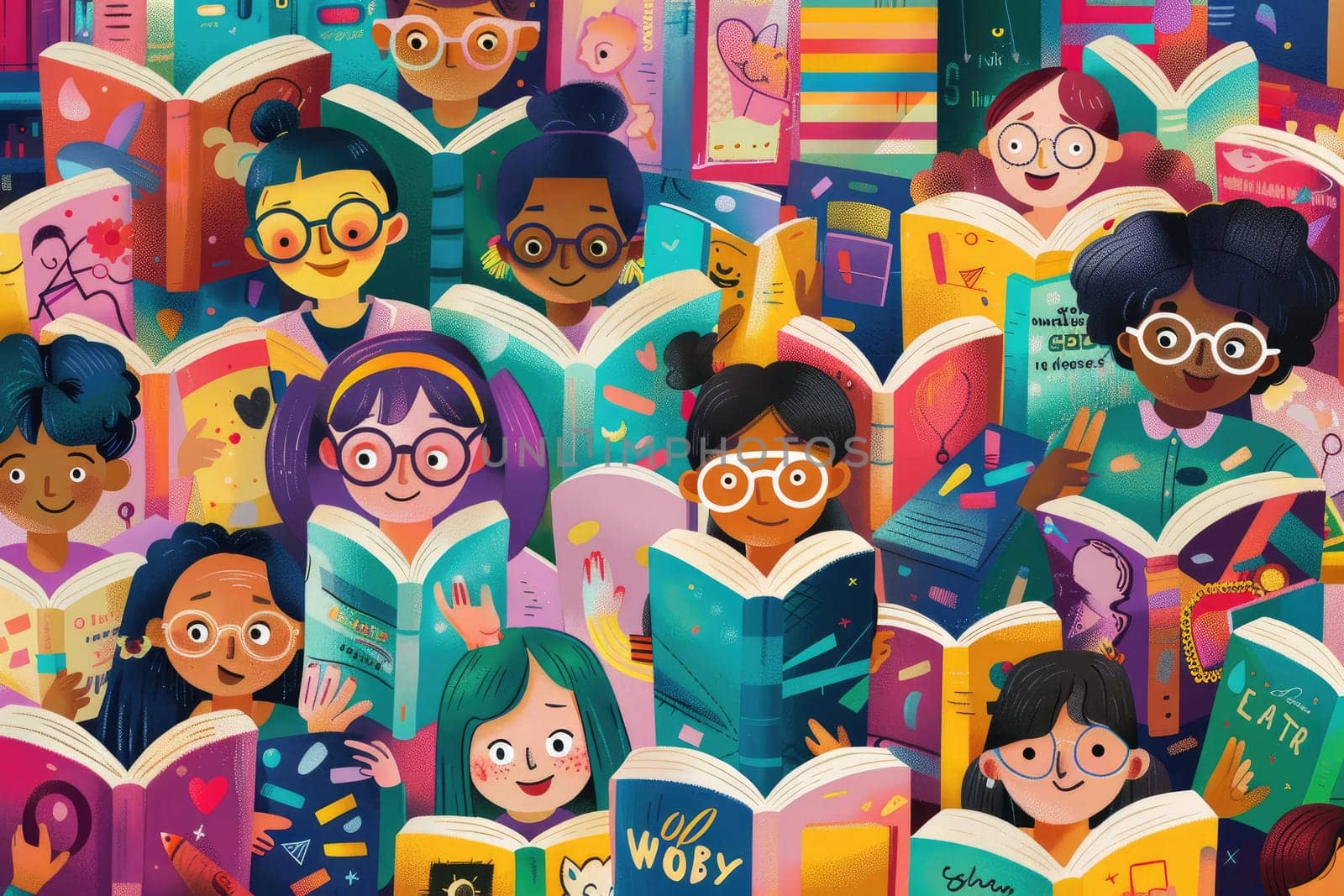 World Book Day by illustrating a diverse community coming together to celebrate the joy of reading. by Chawagen