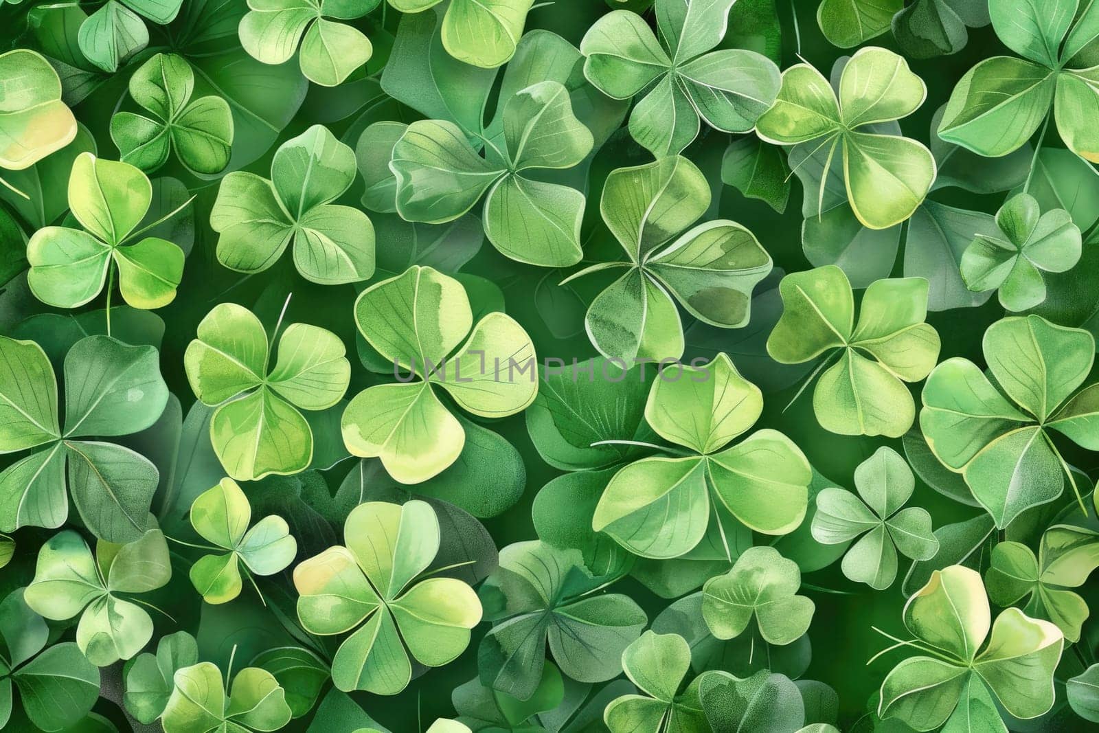 watercolour 4 leaf clover seamless pattern wallpaper. by Chawagen