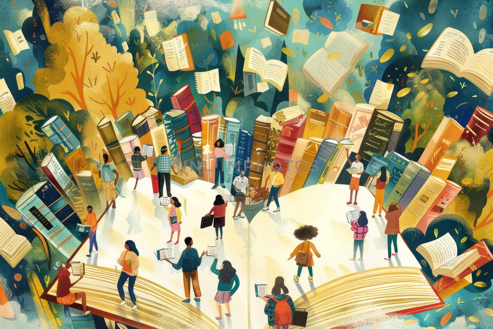 World Book Day by illustrating a diverse community coming together to celebrate the joy of reading. by Chawagen