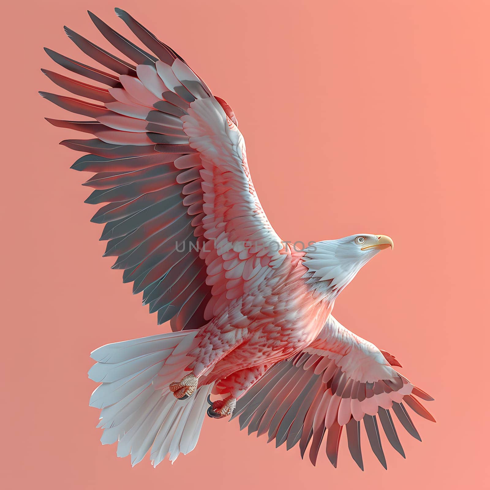 Bird of white and pink hues soars with wings spread by Nadtochiy