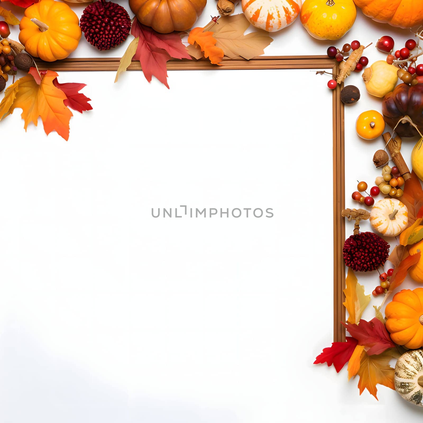 Frame with leaves, harvest and pumpkins on a white background. by ThemesS
