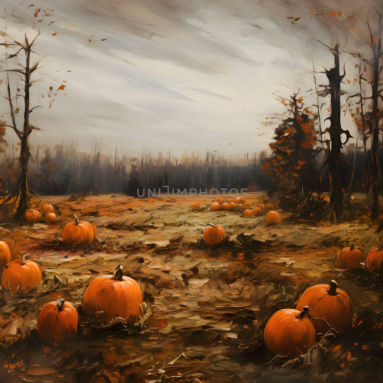 Watercolor paint pumpkin field in autumn. Pumpkin as a dish of thanksgiving for the harvest. An atmosphere of joy and celebration.