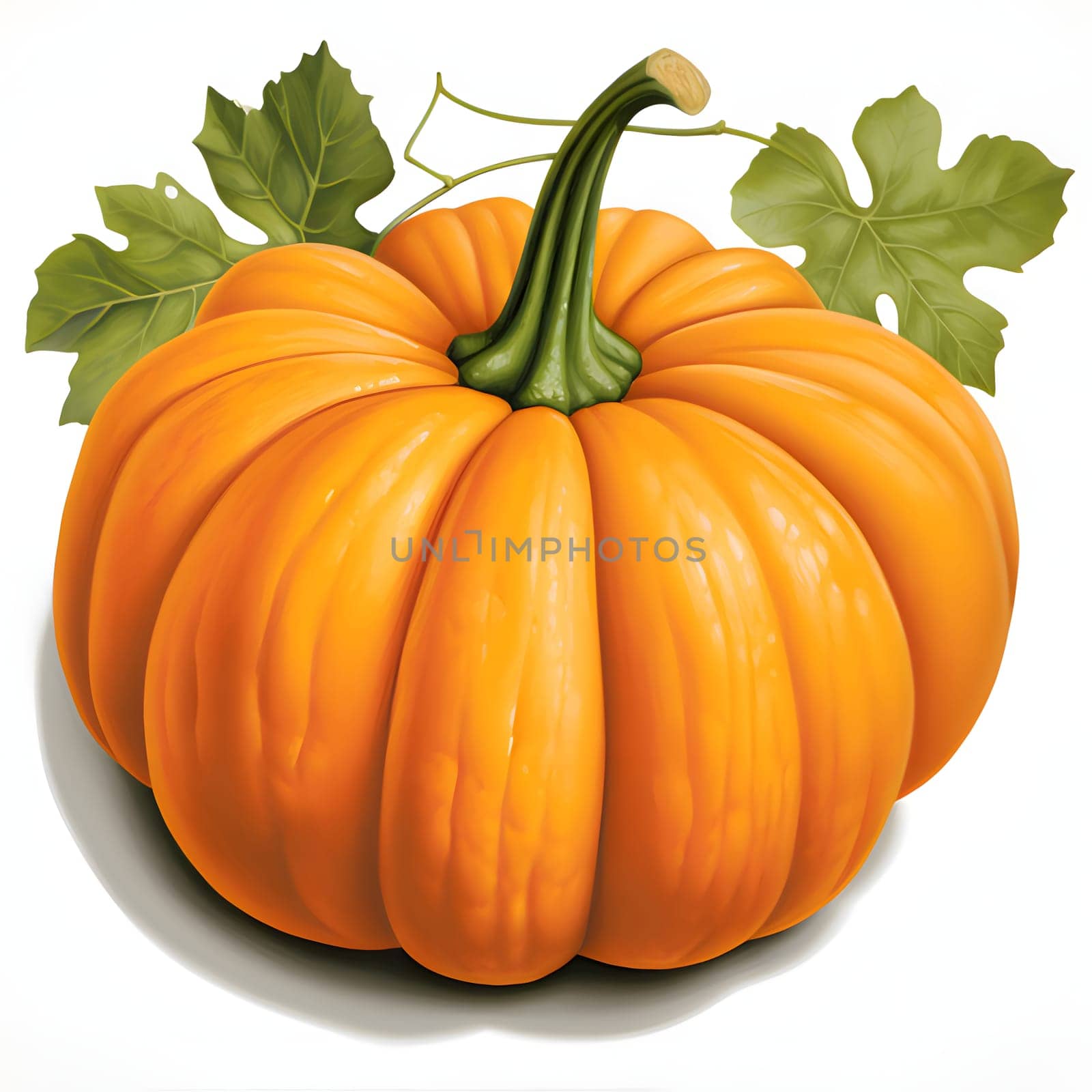 Large isolated pumpkin with a leaf. Pumpkin as a dish of thanksgiving for the harvest, picture on a white isolated background. by ThemesS