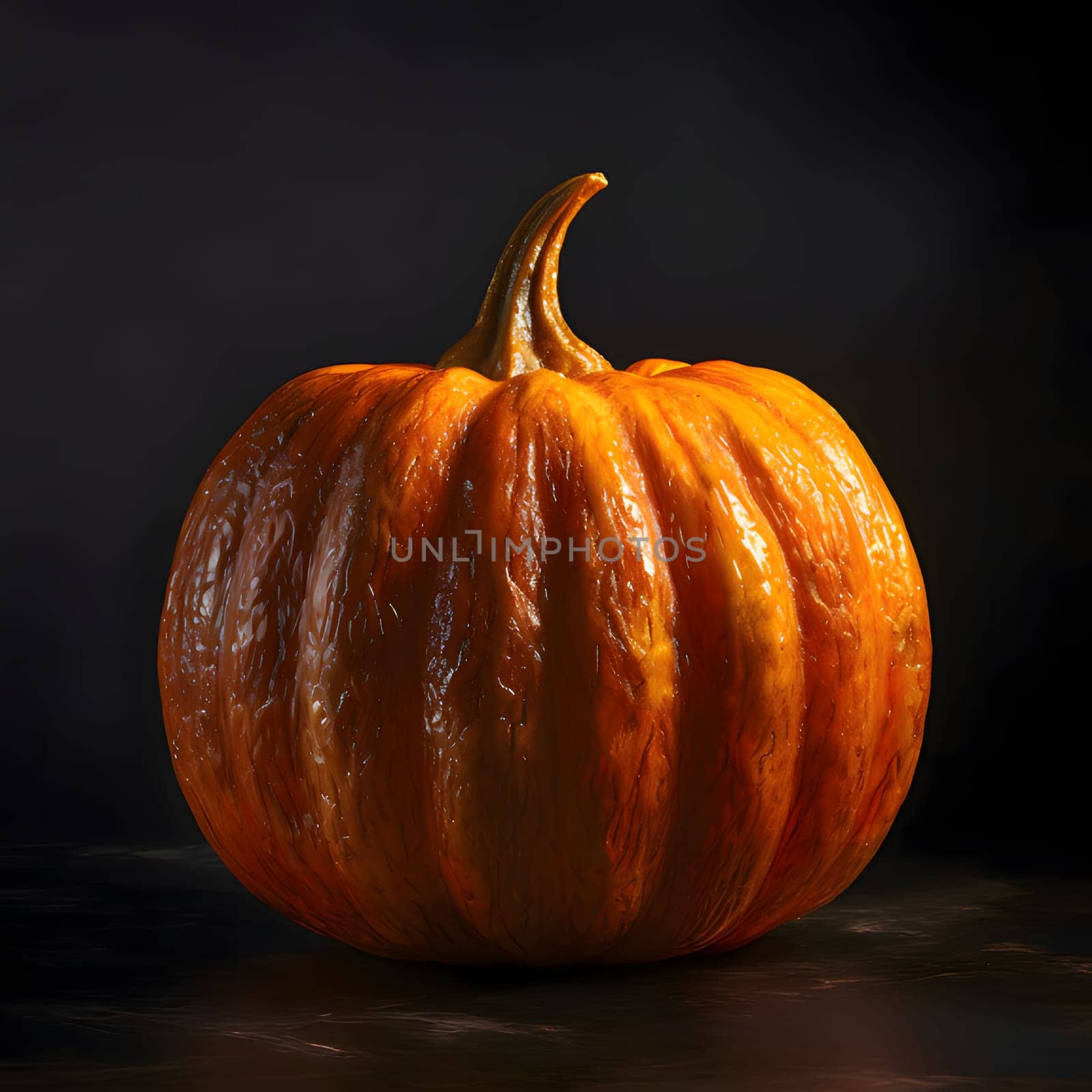 3D pumpkin on dark isolated background. Pumpkin as a dish of thanksgiving for the harvest. by ThemesS