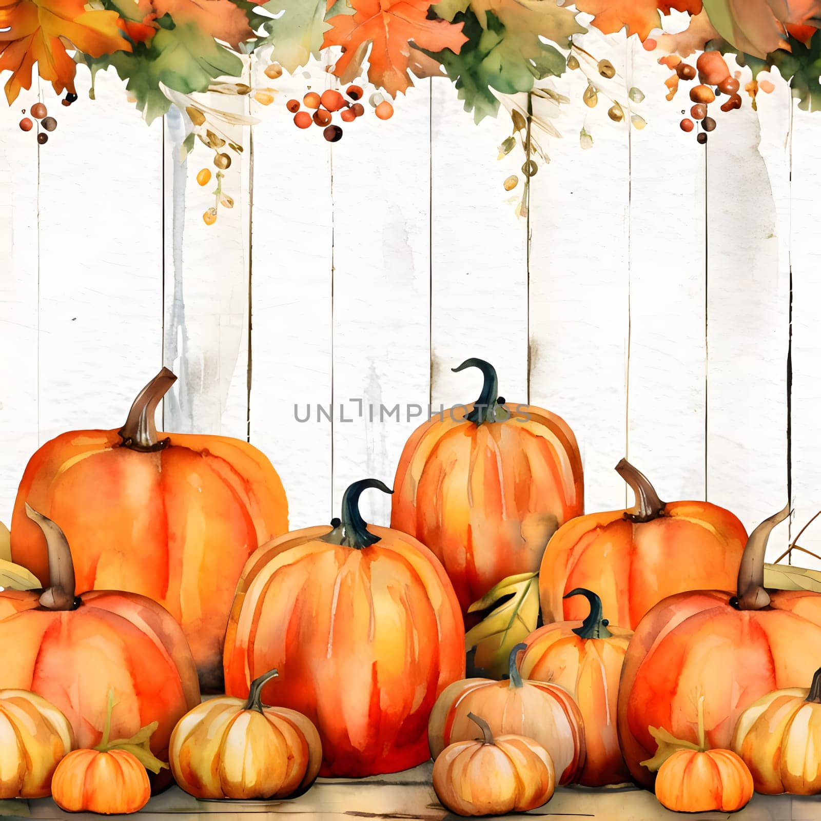Paper frame with leaves and pumpkins on a light background. by ThemesS