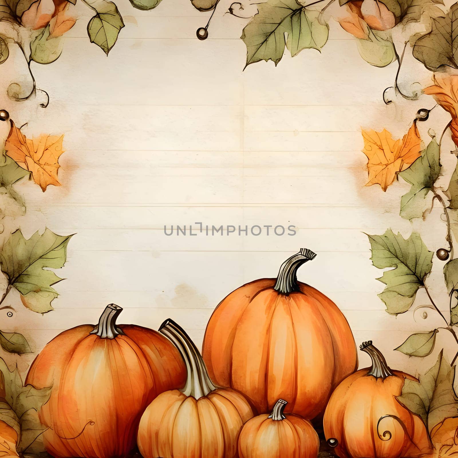 Paper frame with leaves and pumpkins on a light background. by ThemesS