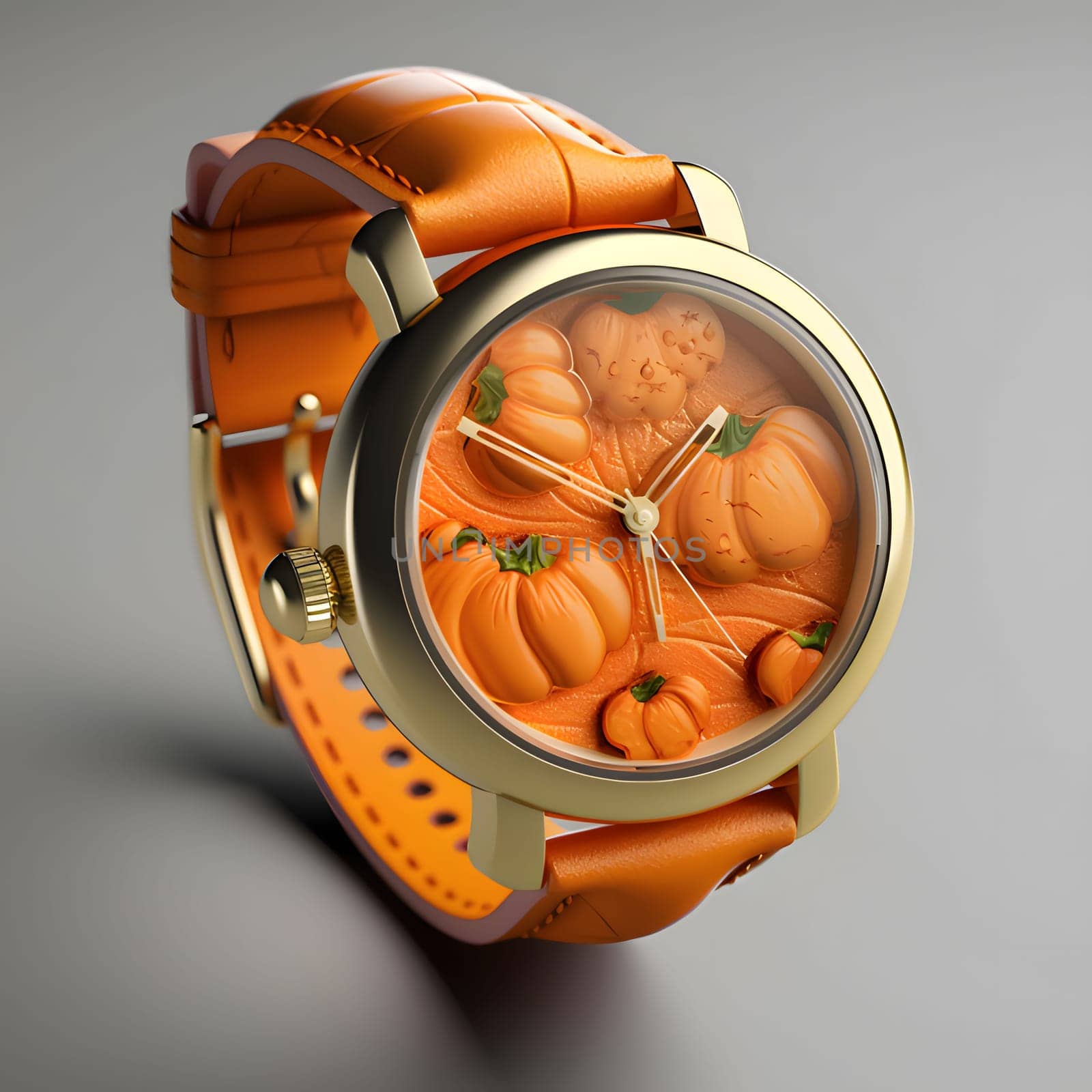 Smartwatch with pumpkin wallpaper on a bright isolated background. Pumpkin as a dish of thanksgiving for the harvest. by ThemesS