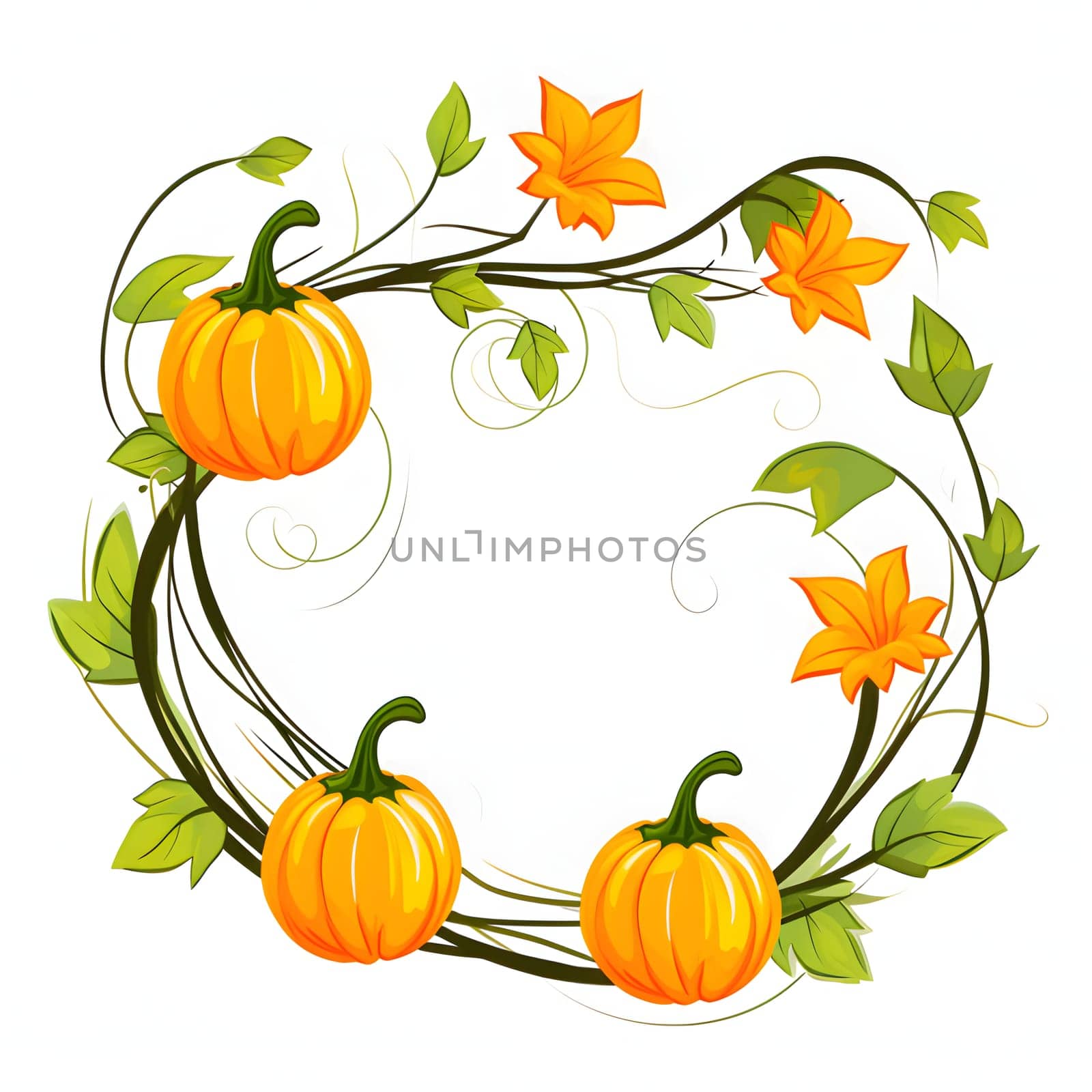 Circular frame with leaves and pumpkins on a light background. by ThemesS
