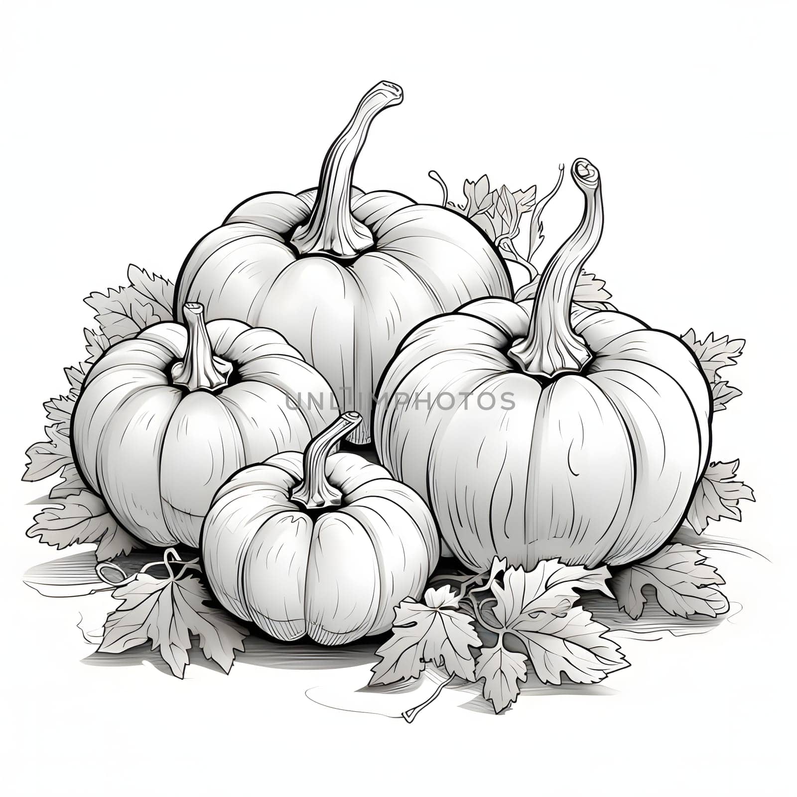 Black and white pumpkins with leaves. Pumpkin as a dish of thanksgiving for the harvest. by ThemesS